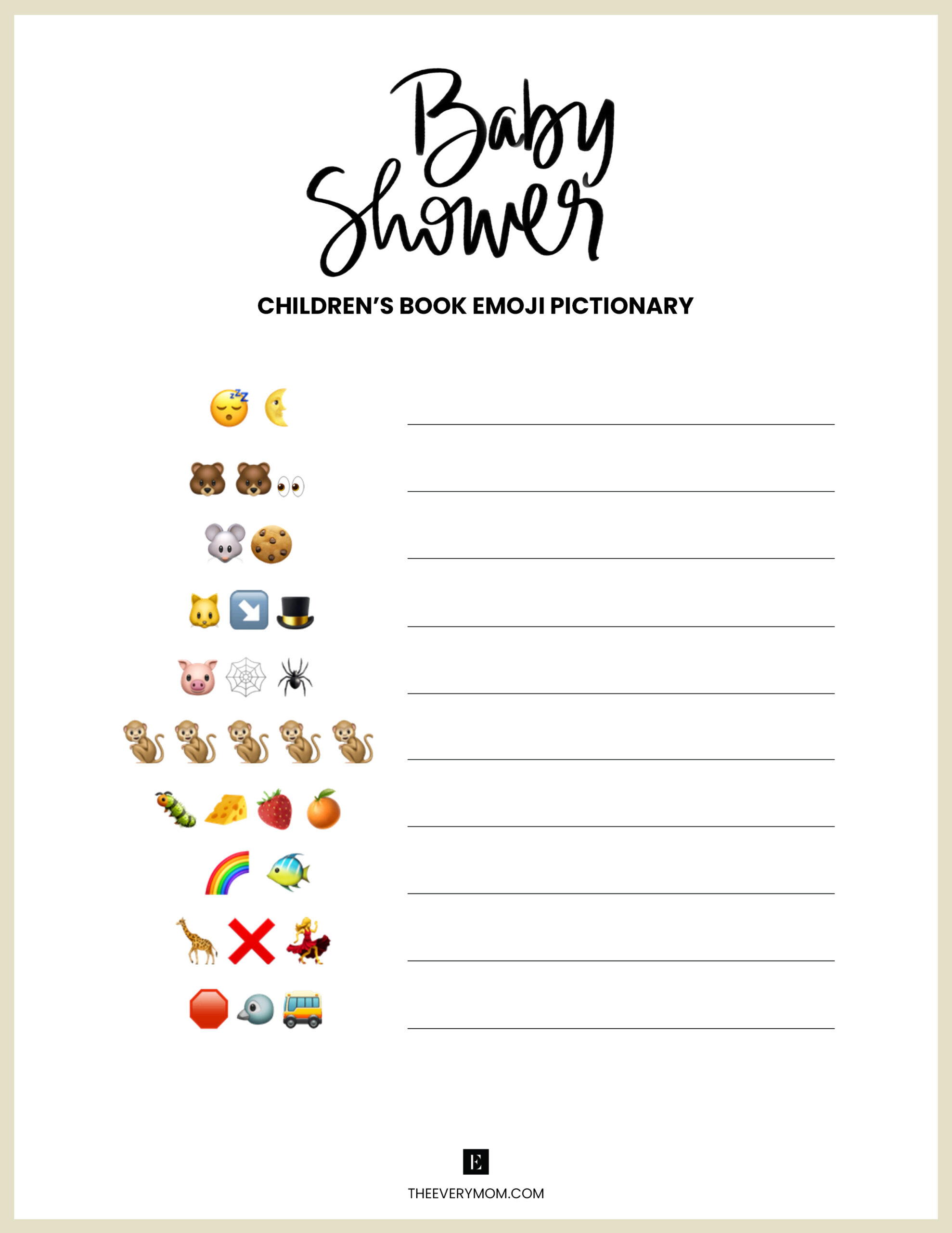 Baby Shower Games Printables