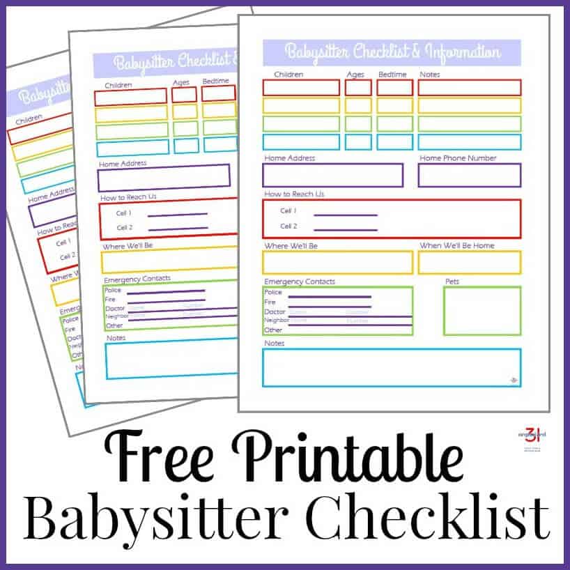 Babysitter Information Sheet Free Printable
