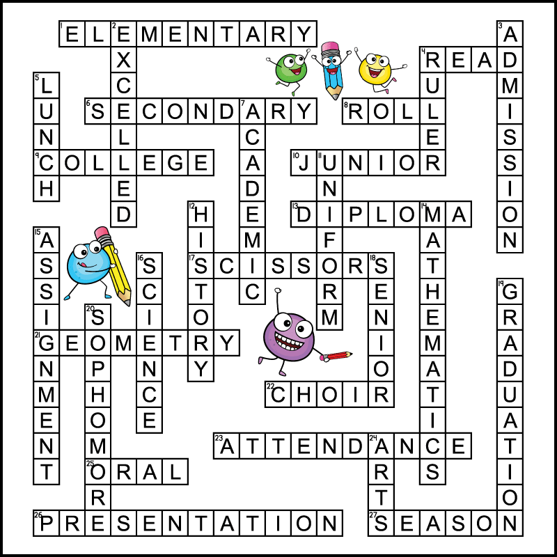 Back To School Crossword Middle School Back To School Crossword Middle School