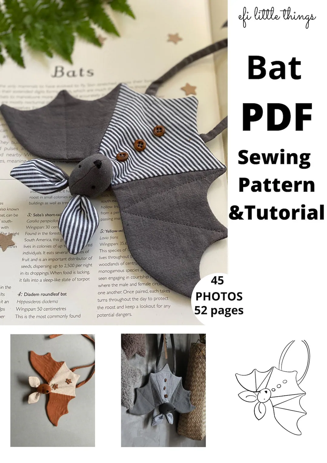 Bat Soft Toy Wall Hanging Decor Sewing