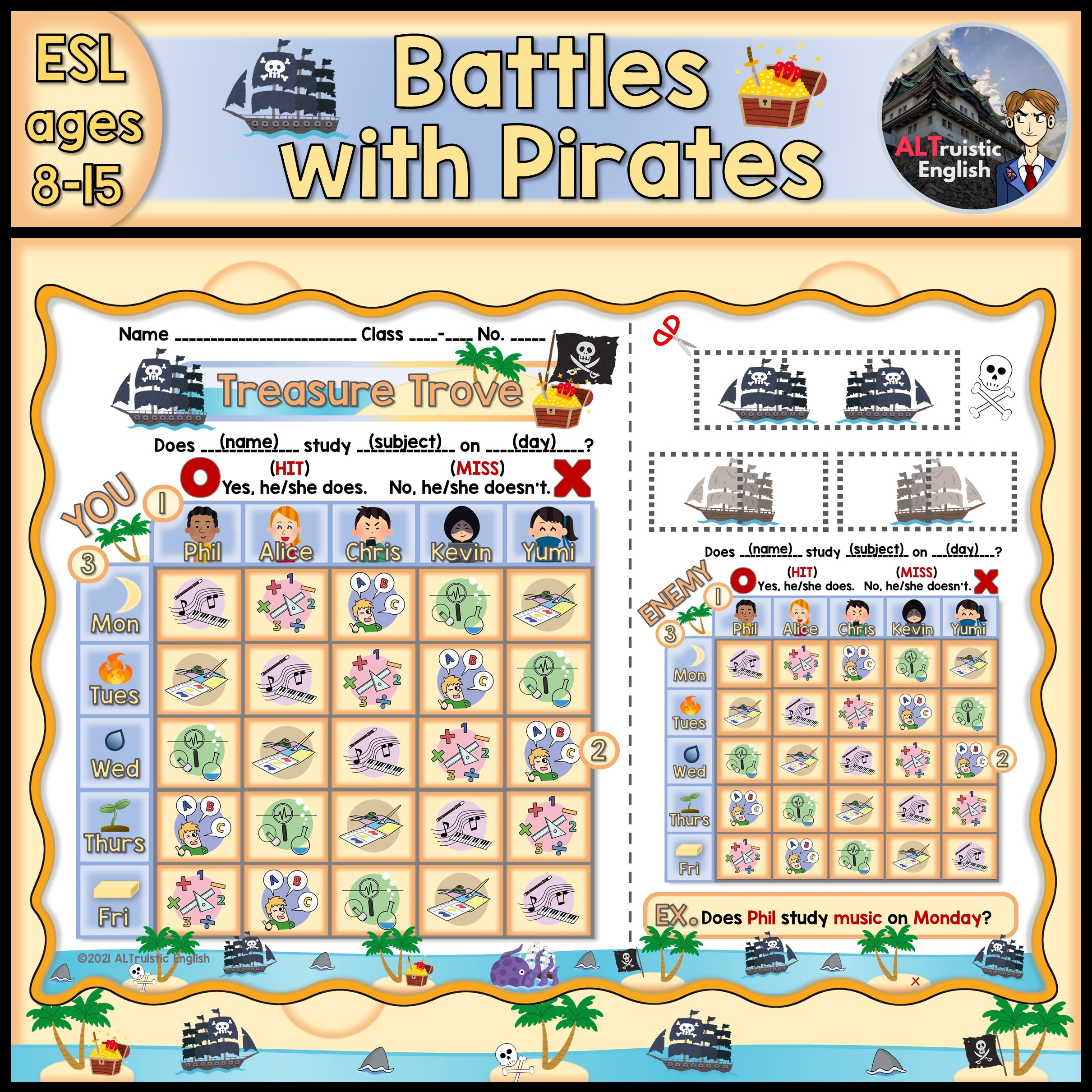 Battles With Pirates Editable English Grammar Review Esl Efl Speaking Game 2
