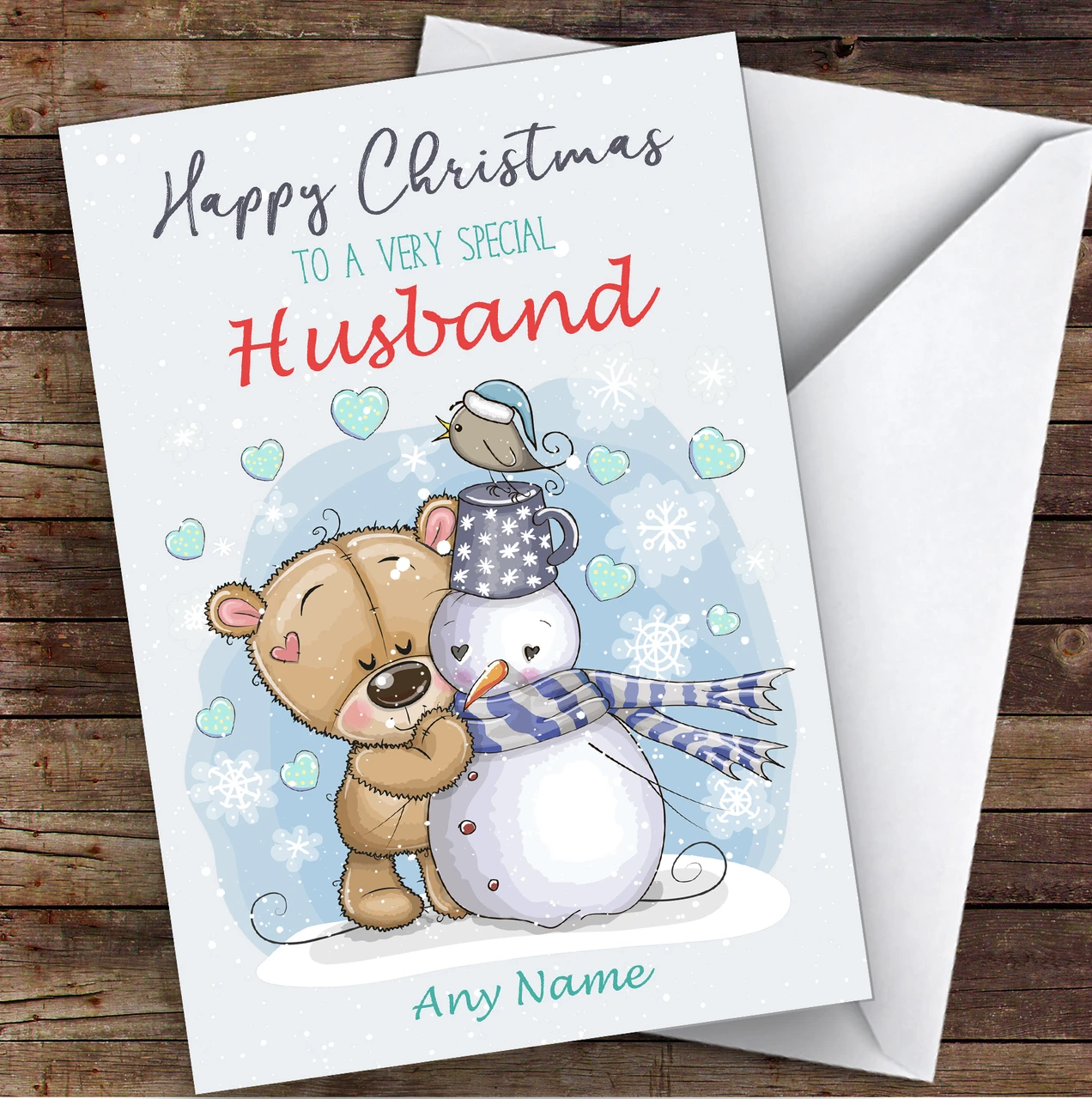 Bear Snowman Romantic Husband Personalized Christmas Card