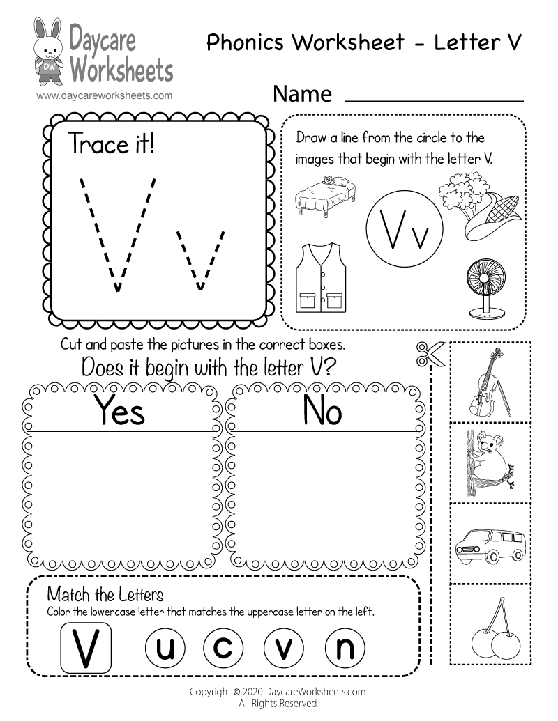 Beginning Sounds V Phonics Worksheet