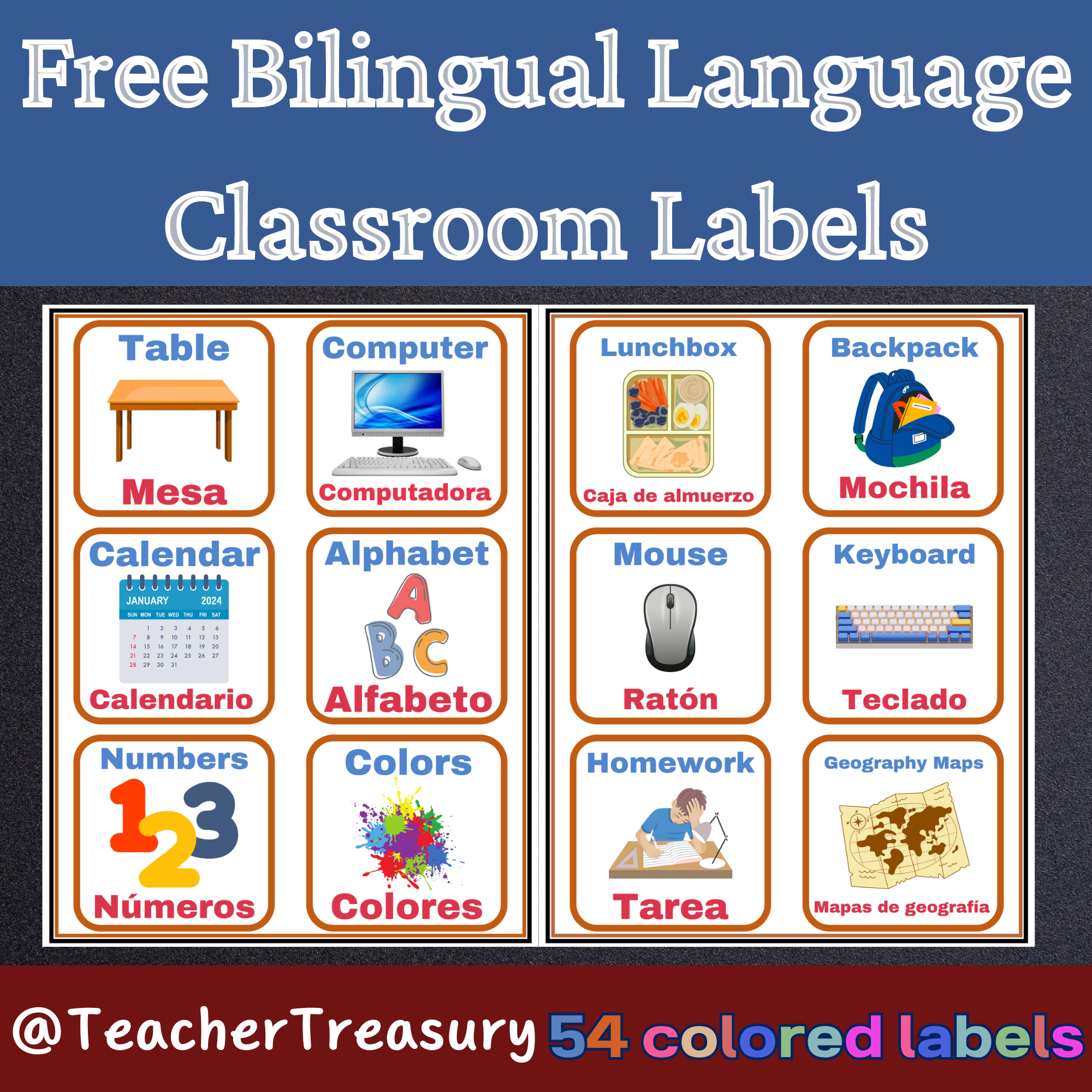 Bilingual Language Classroom Labels With Pictures Spanish And English