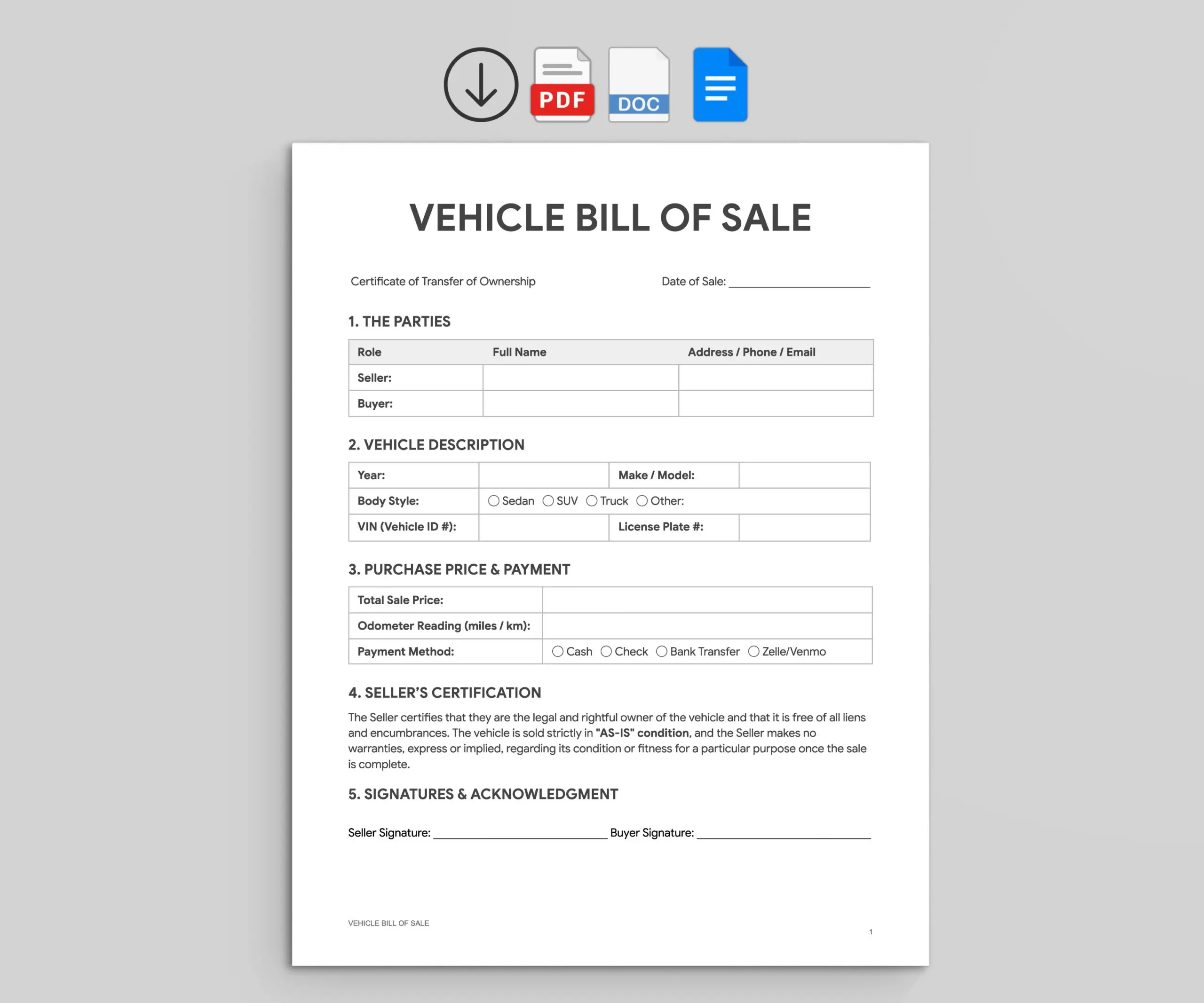 Bill Of Sale Alberta