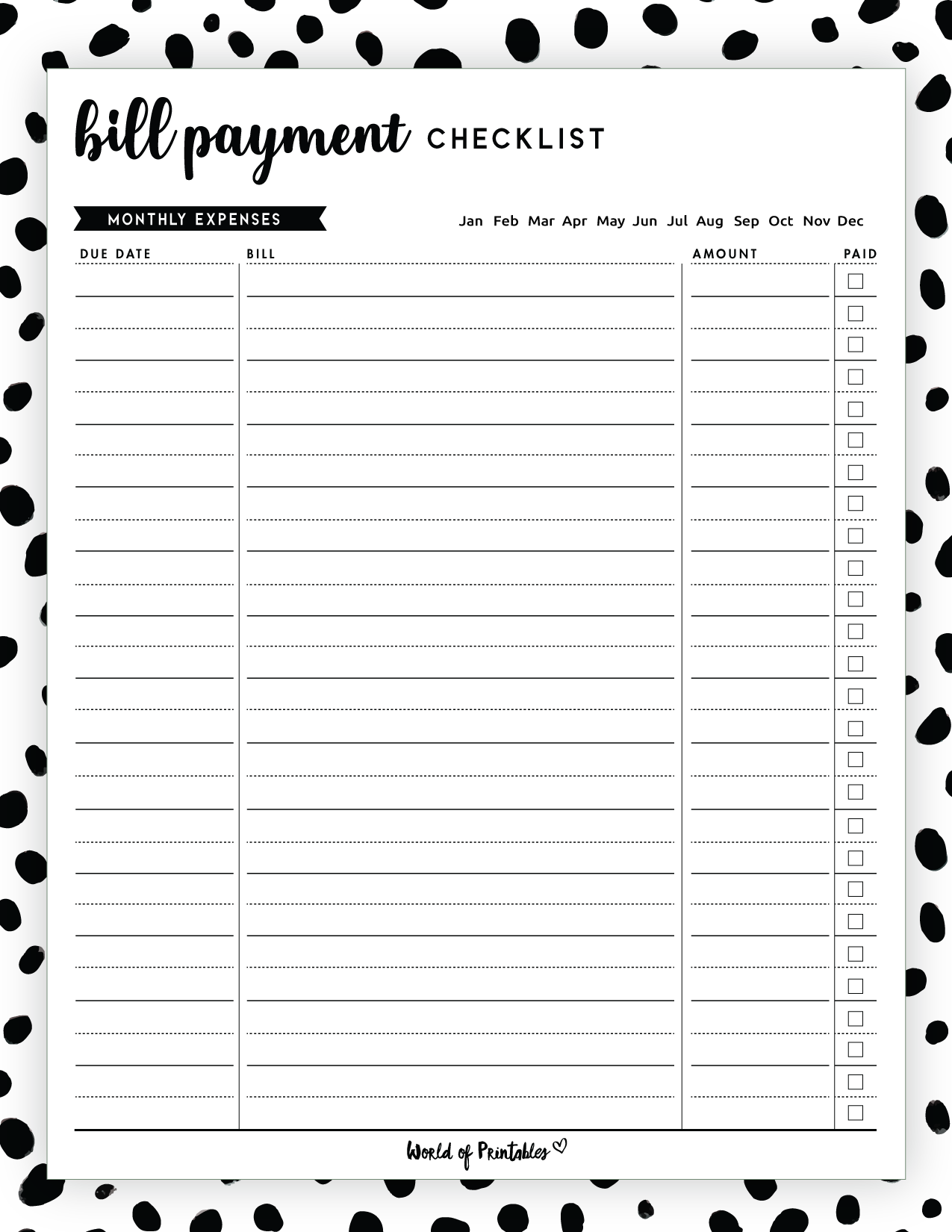 Bill Payment Checklist