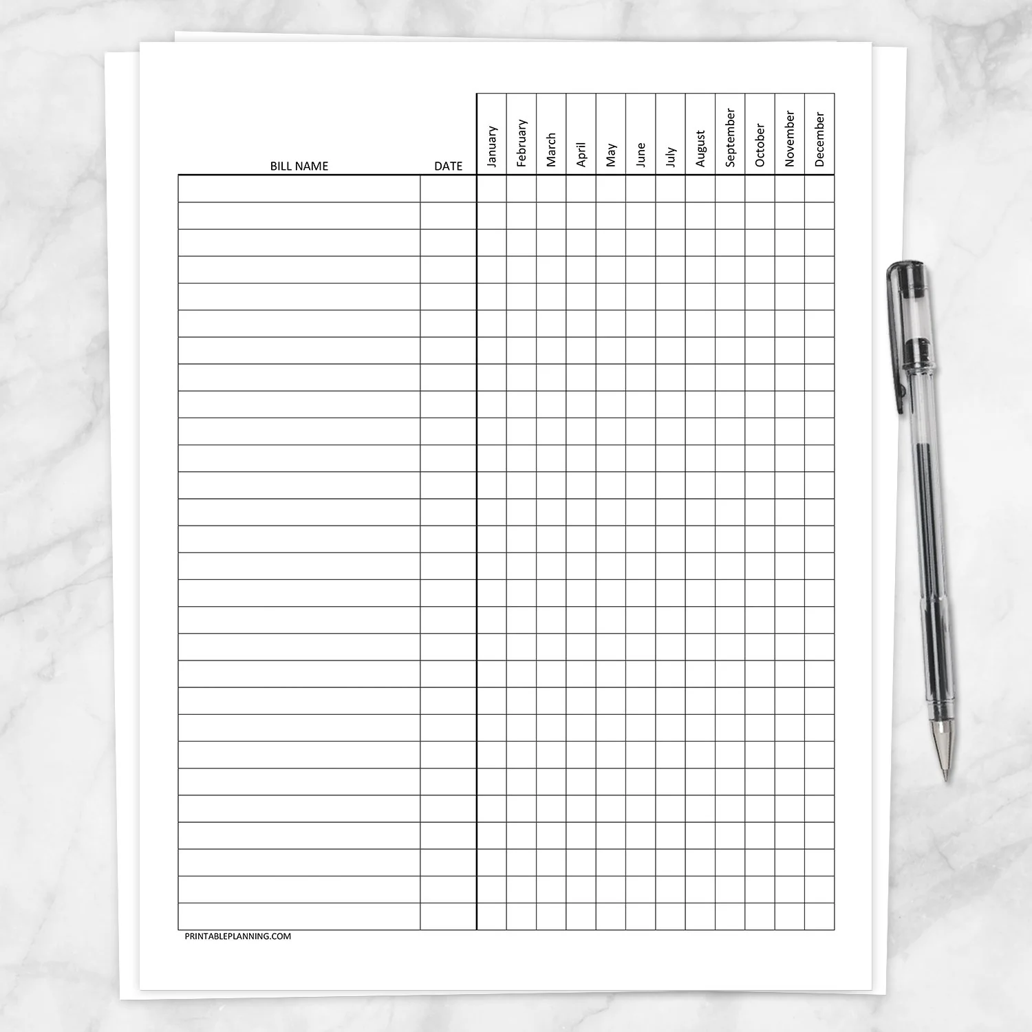 free printable monthly bill payment log