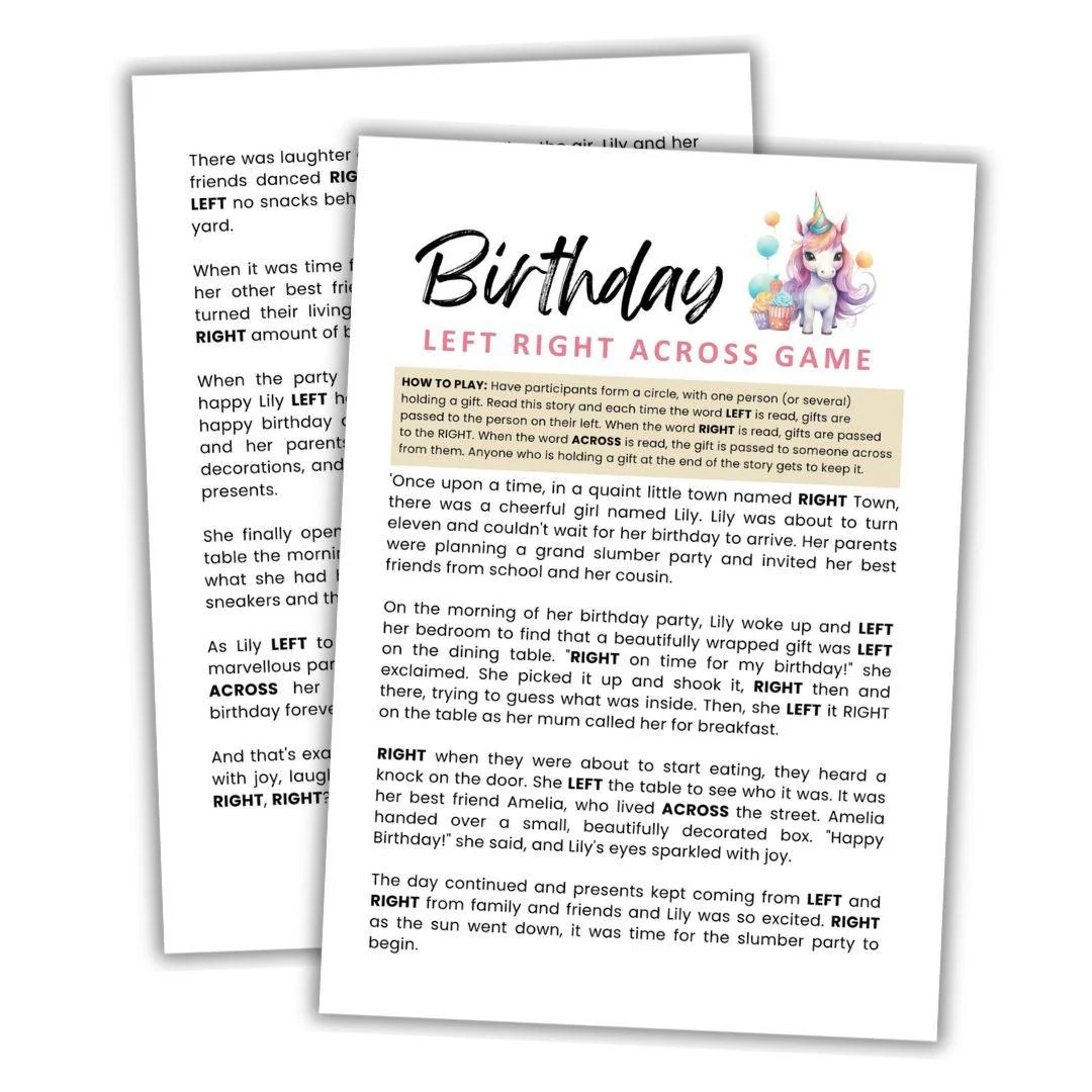 Birthday Left Right Across Game