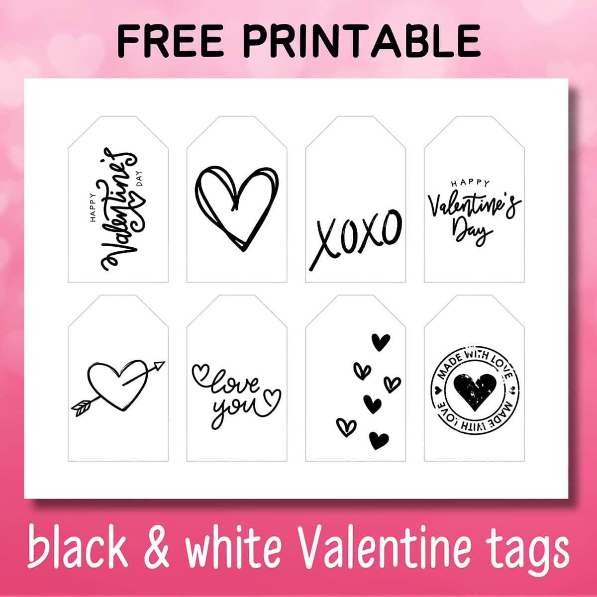 Black White Valentines Tags