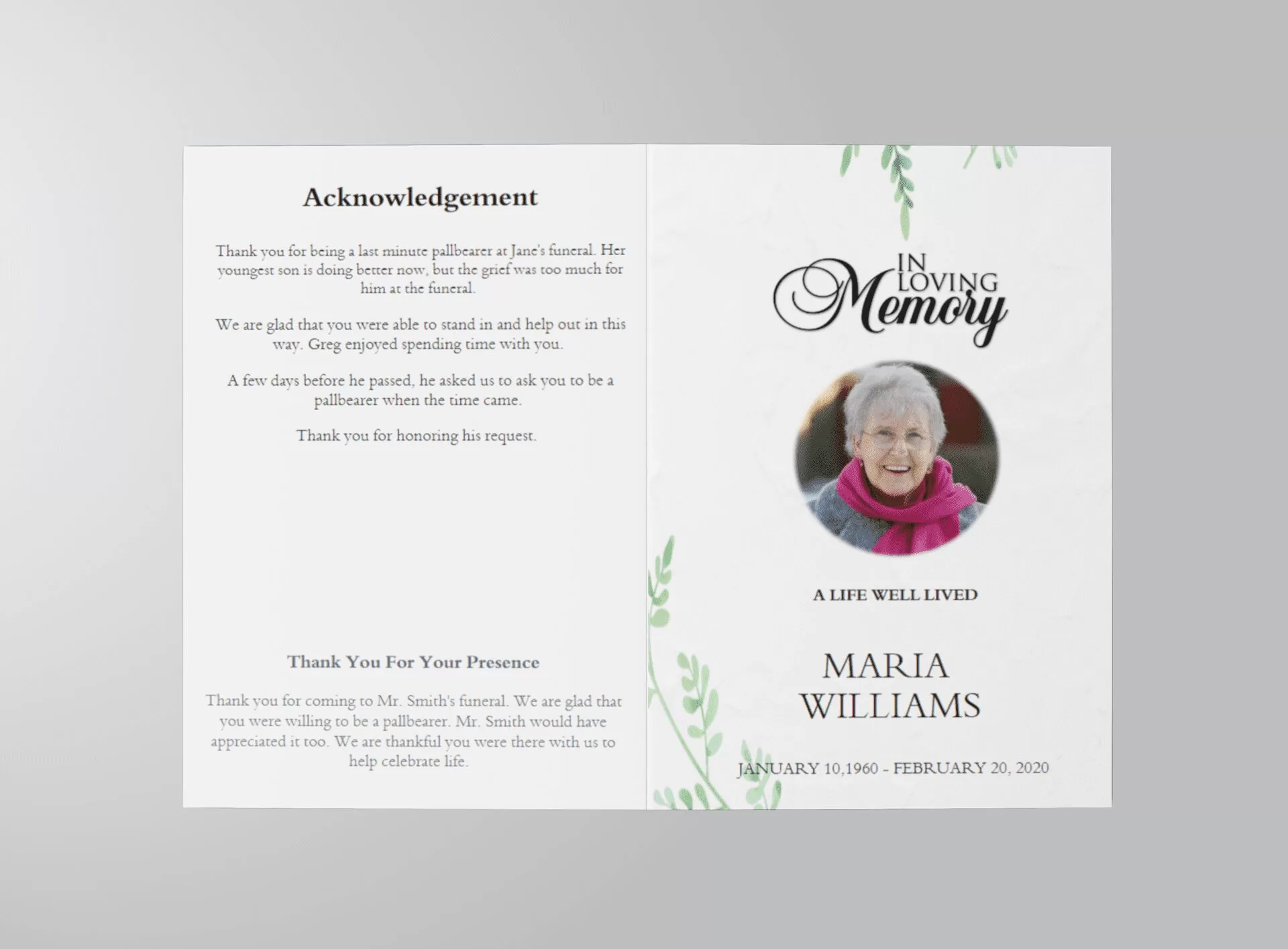 Blank Funeral Program Template Word