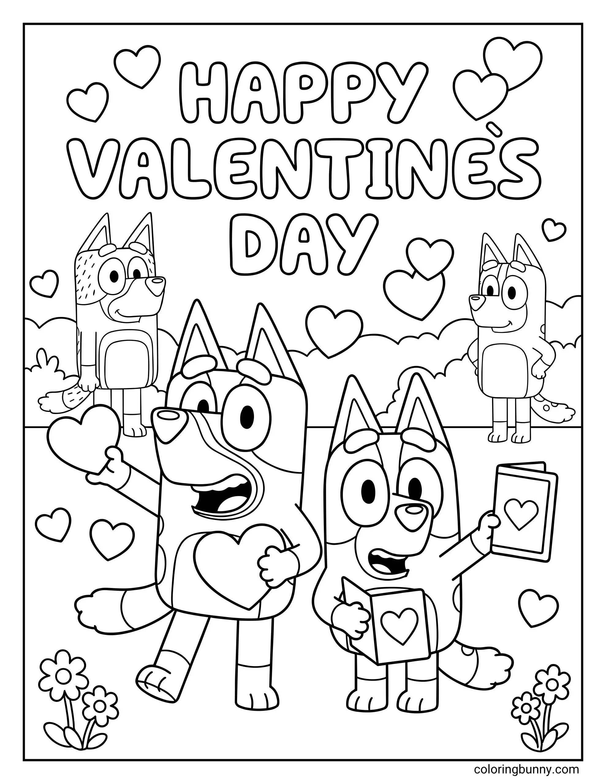 Bluey Valentines Day Coloring Pages