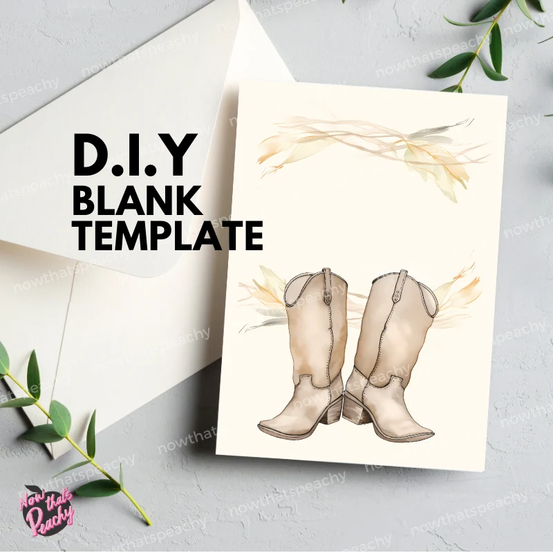 Boho Country Western Boots Watercolor Blank Template Page