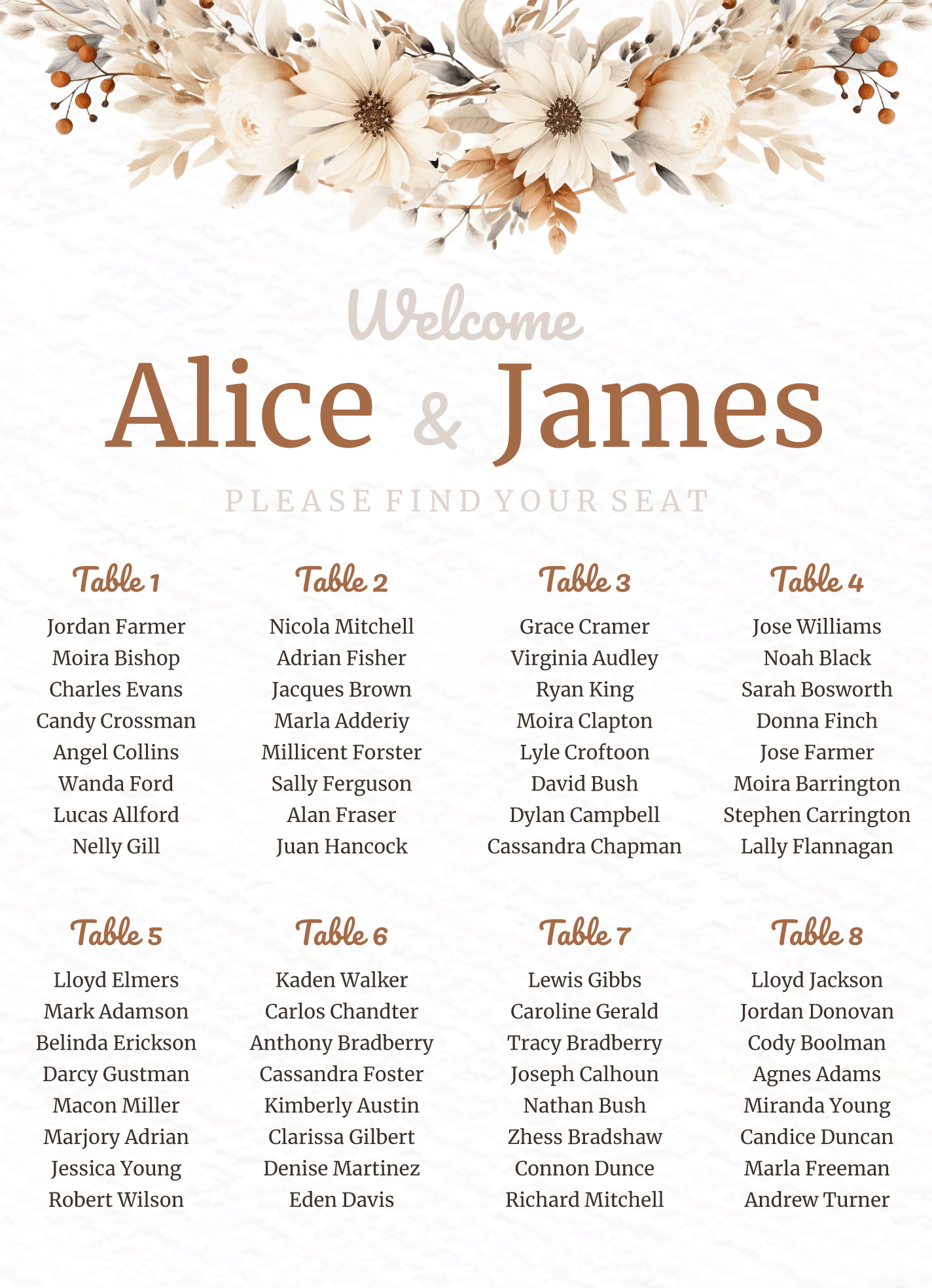 Boho Wedding Seating Chart Free Google Docs Template
