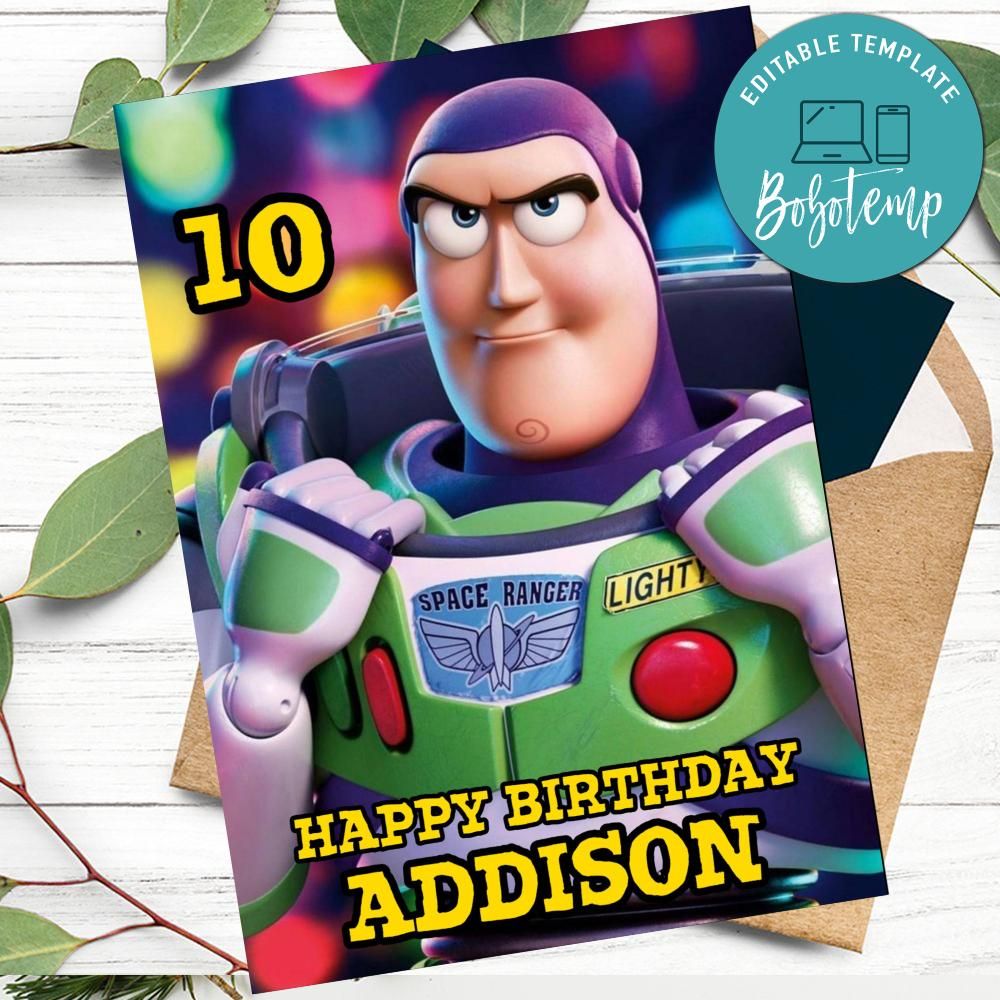 Buzz Lightyear Toy Story Birthday Card To Print At Home Instant Download