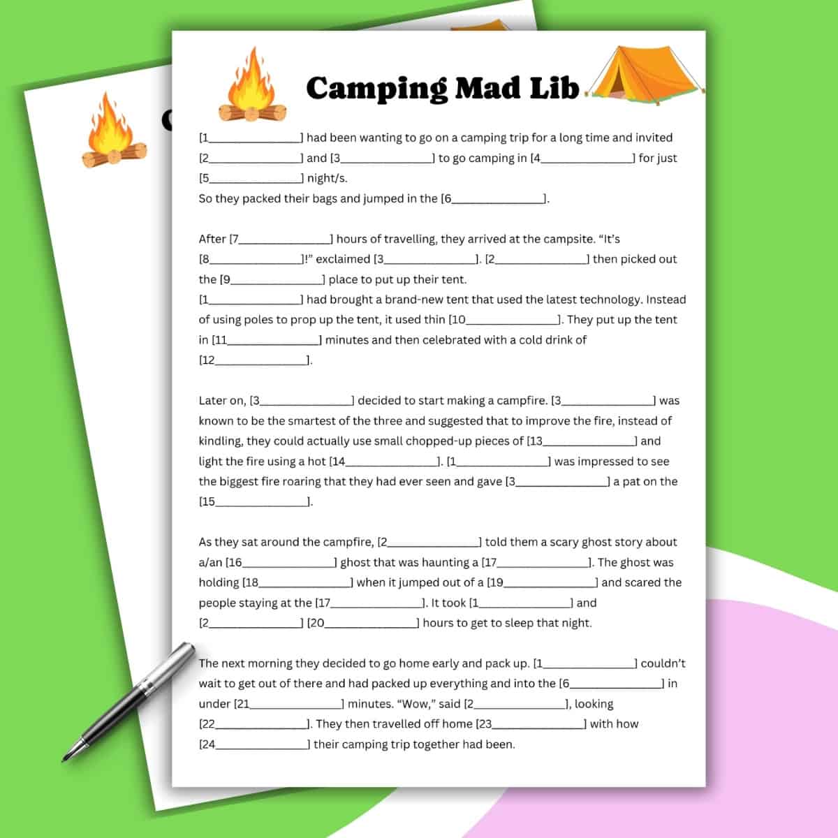 Camping Mad Lib Style Free Printable Camping Mad Lib Style Free Printable