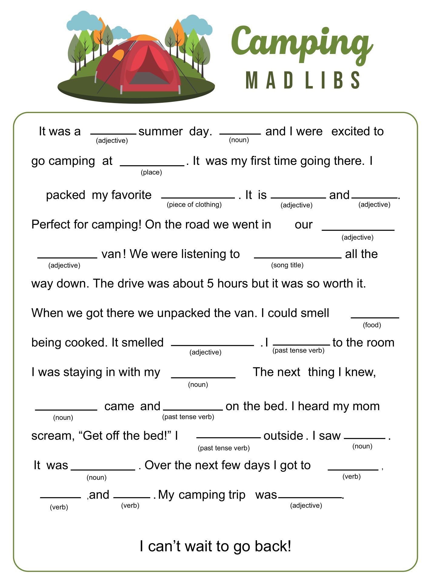 Camping Mad Libs Printable 1548181184481638
