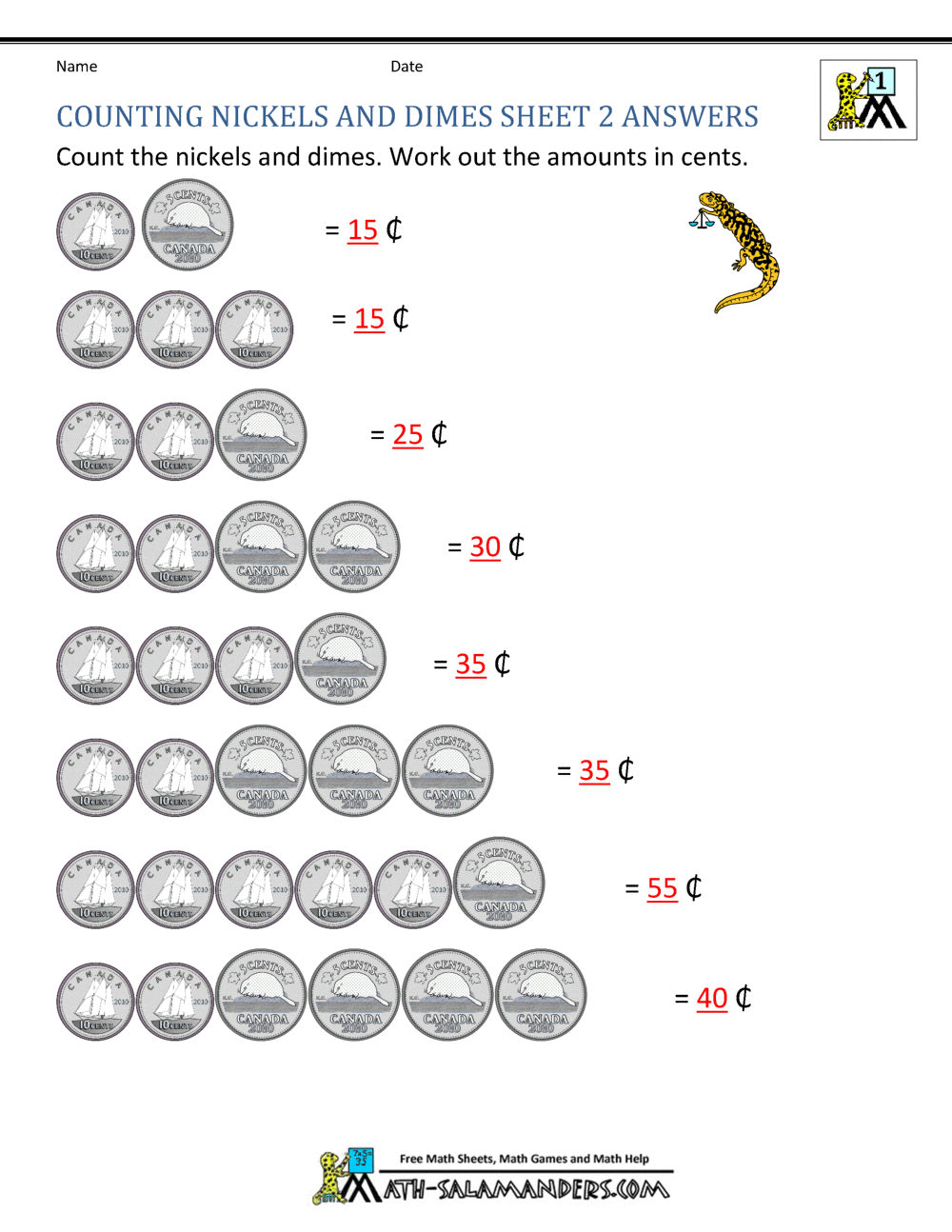 Canadian Money Worksheets