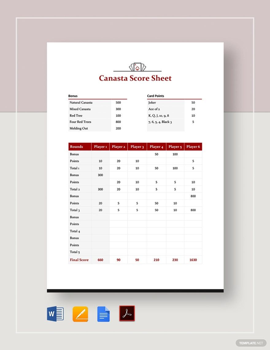 Canasta Score Sheet
