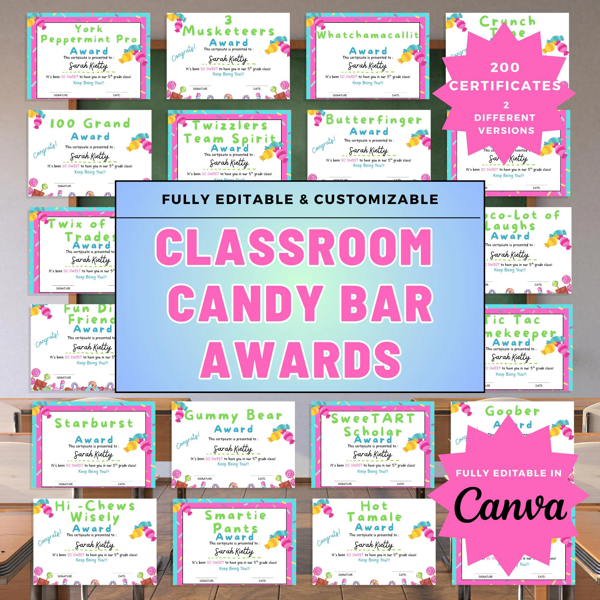 Candy Bar Classroom Awards Editable