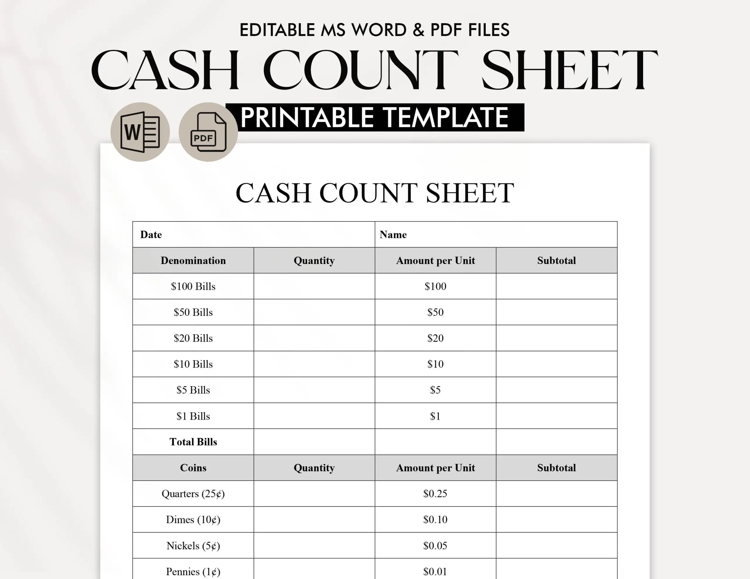 Cash Count Sheet Template Daily Cash