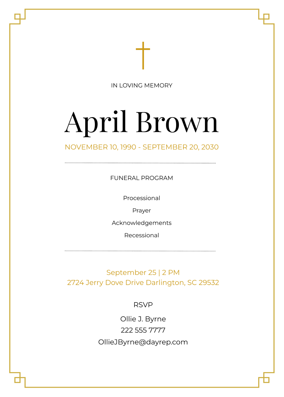 Catholic Church Funeral Mass Program