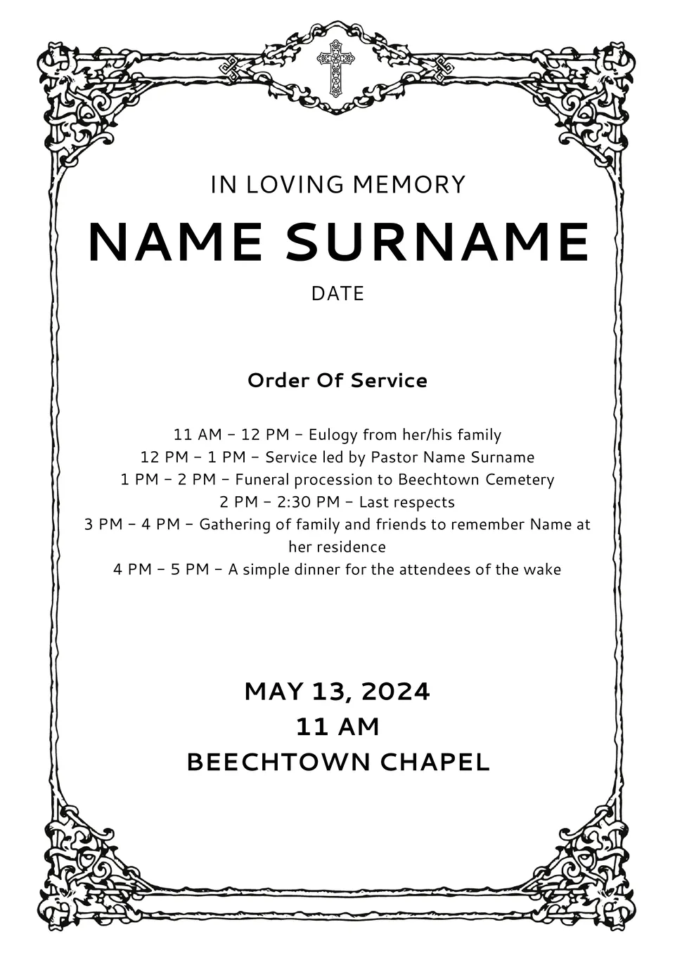 Catholic Funeral Program Template