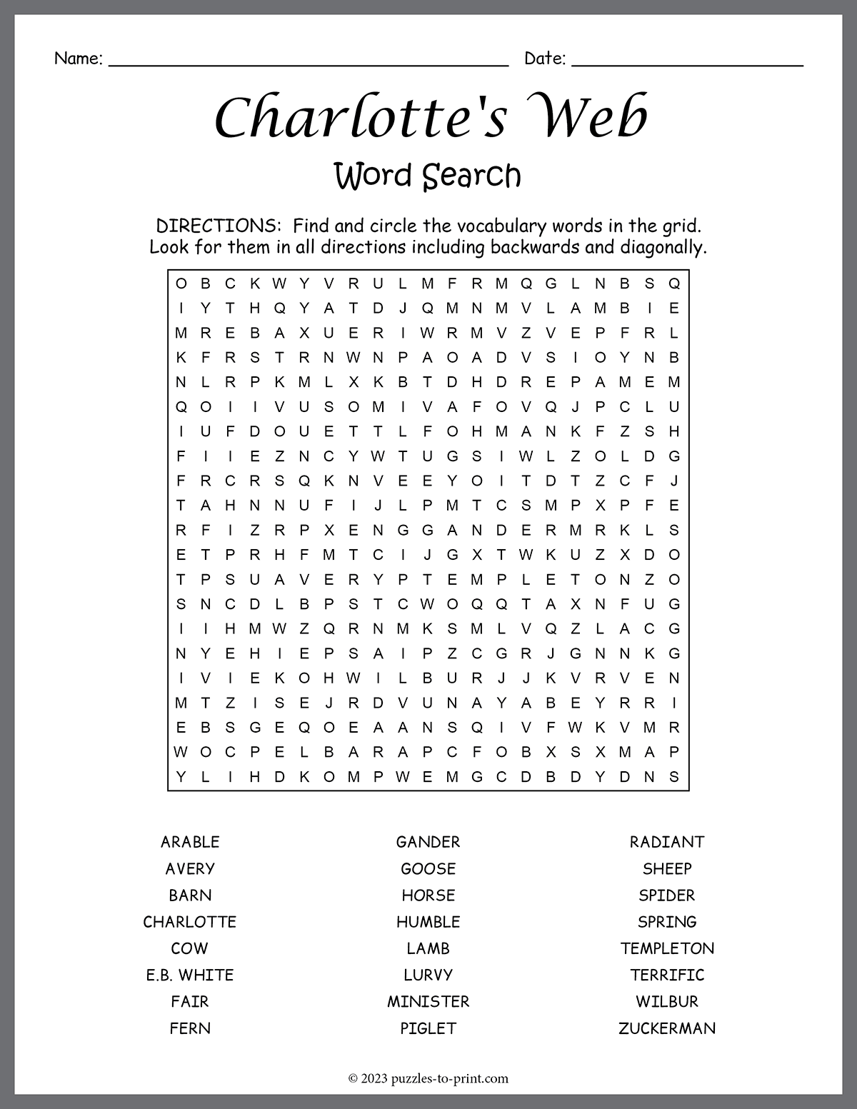 Charlottes Web Word Search shtml