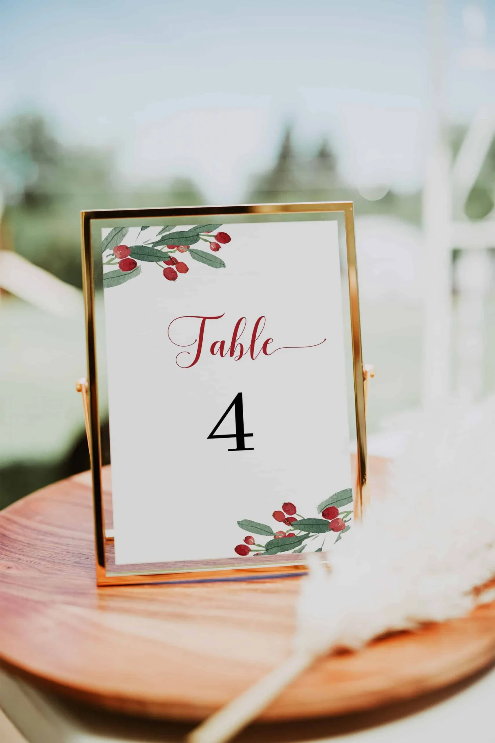 Christmas Holy Berries Table Numbers Template