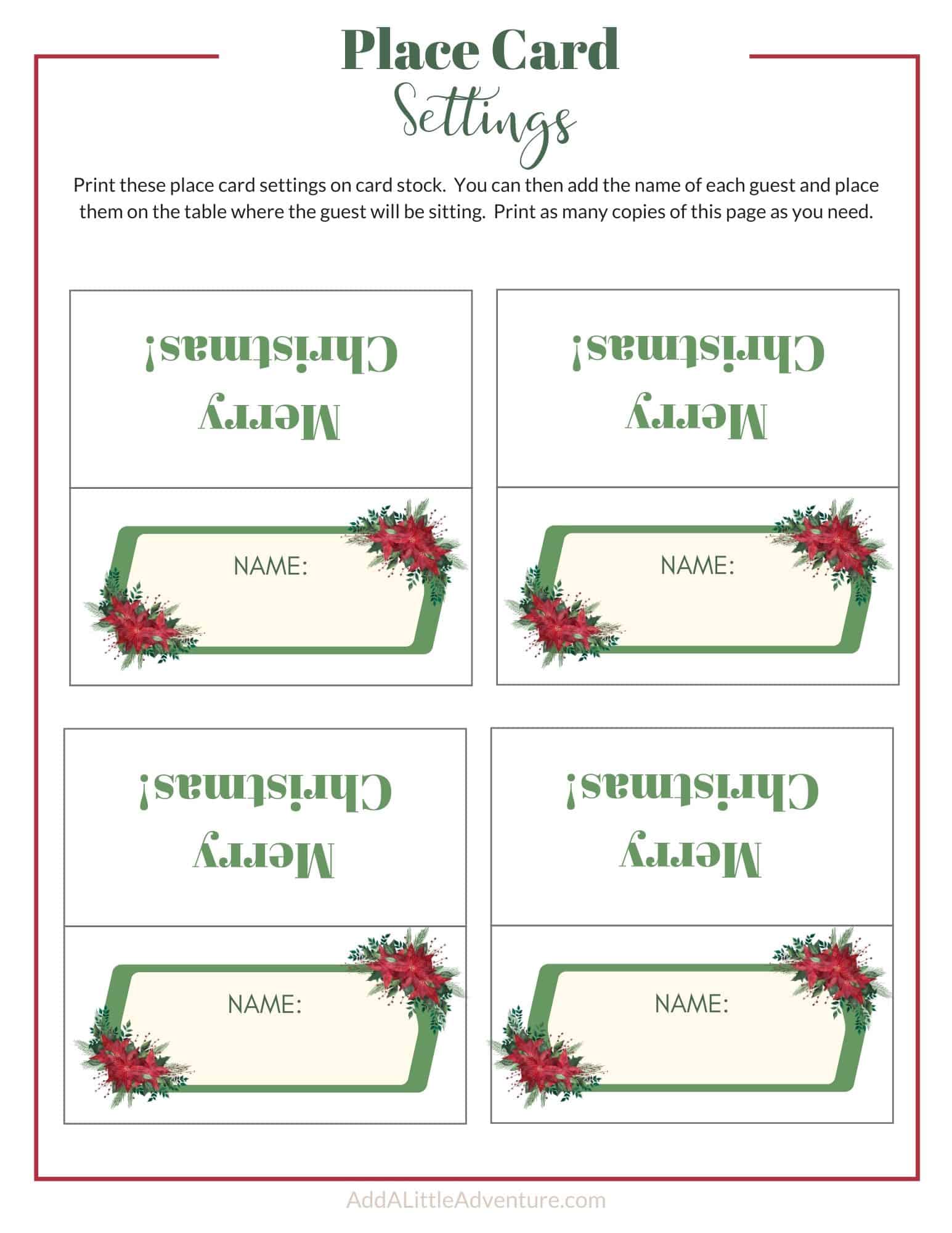 Christmas Place Cards Printables