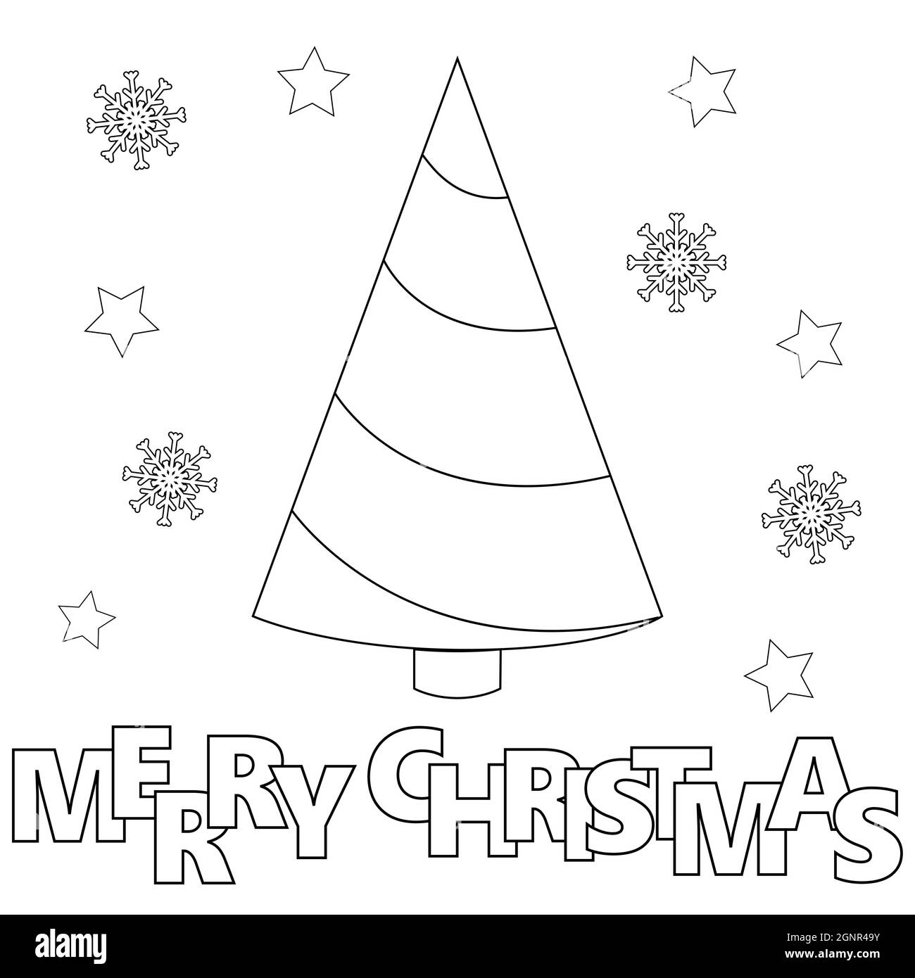 Christmas Tree With Snowflakes Merry Christmas Greeting Card Template Black And White Vector Illustration Coloring Page Or Book Image443675287