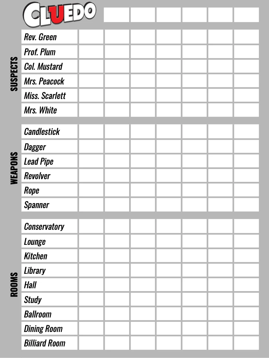Cluedo Classic Score Sheets English Fran ais Cluedo Classic Score Sheets English Fran ais