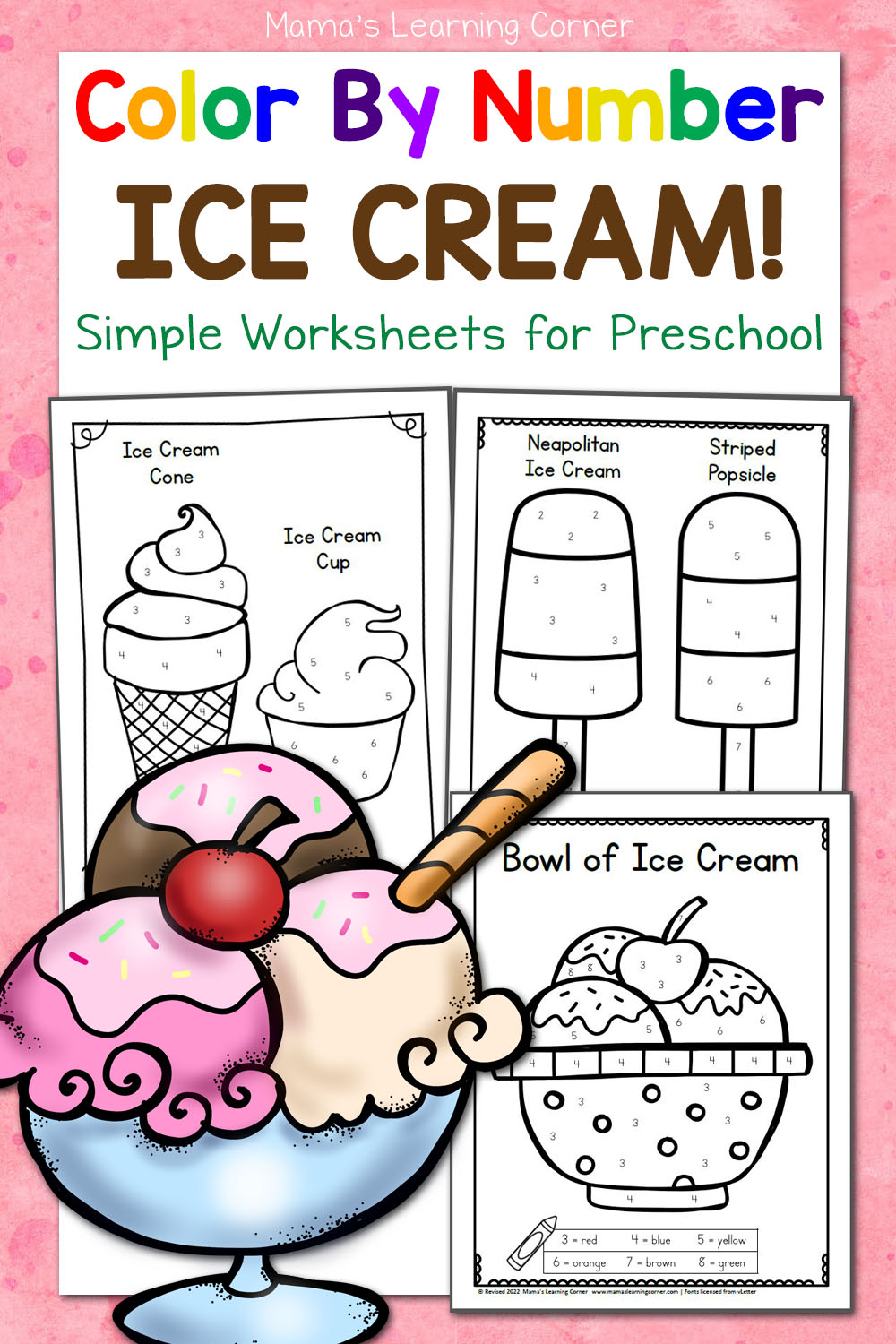Color By Number Worksheets Preschool Ice Cream