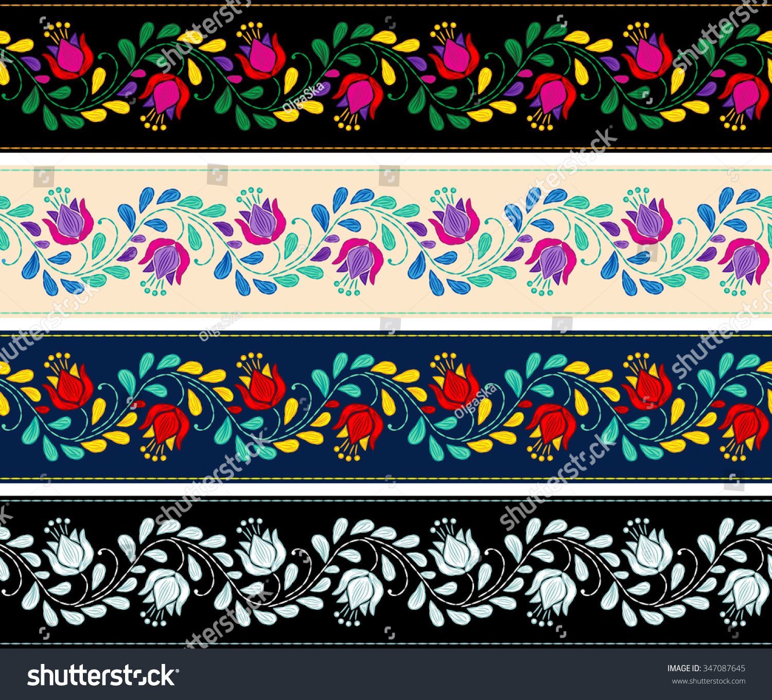 Colorful Ornate Ethnic Pattern Mexican Embroidery 347087645