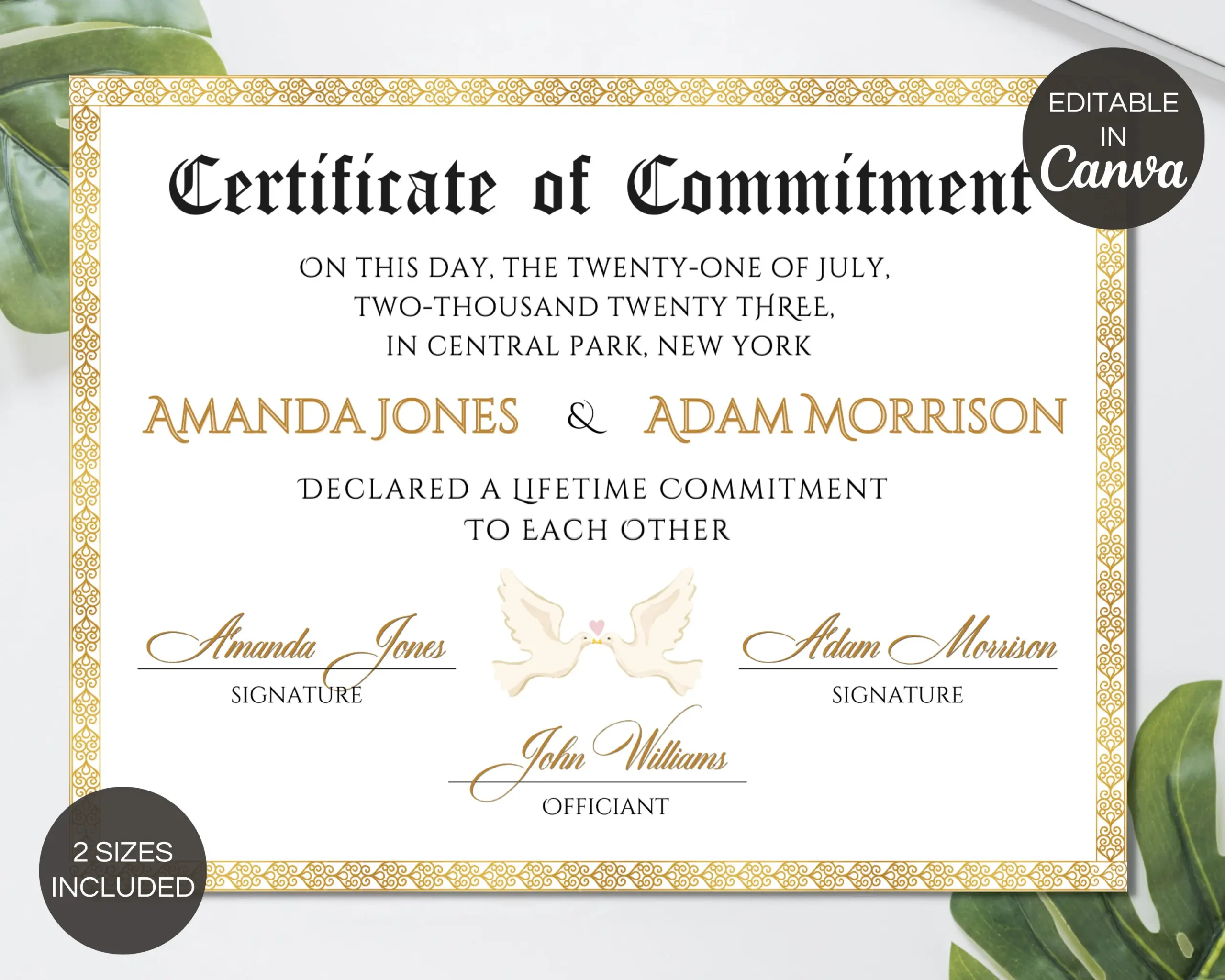 Commitment Certificate Template