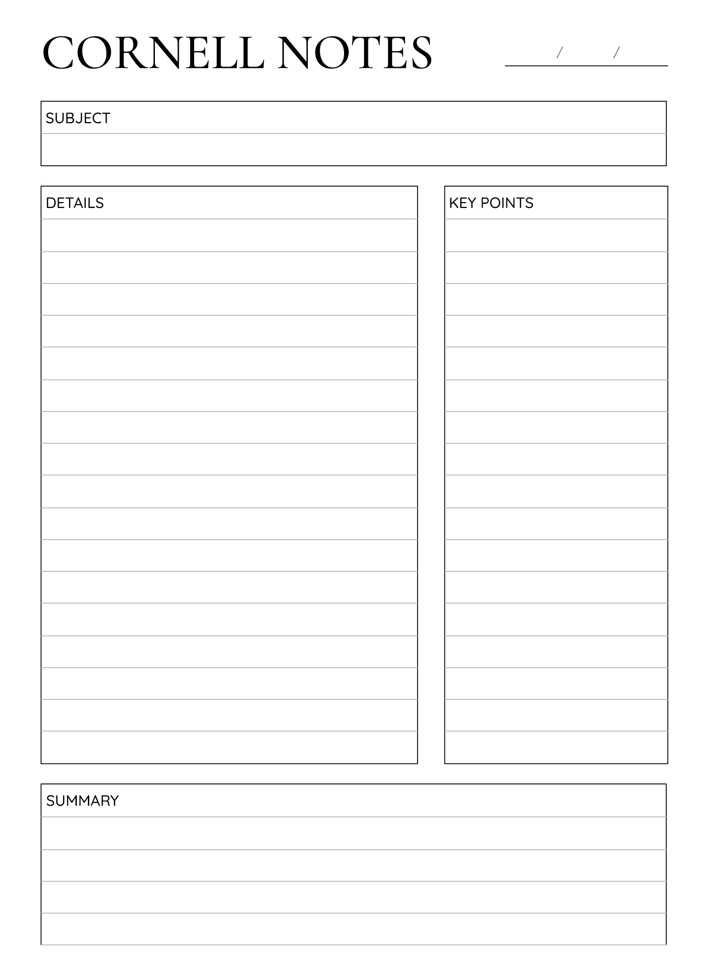 Cornell Notes Paper Free Google Docs Template