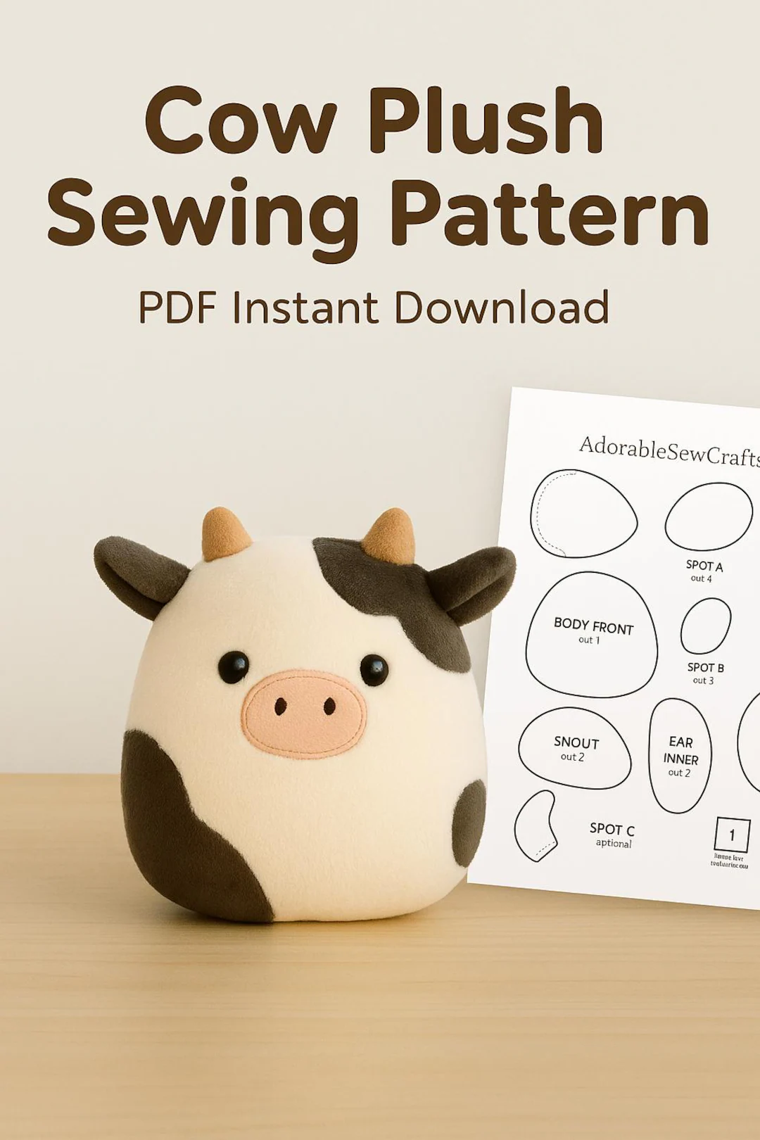 Cow Plush Sewing Pattern Pdf Diy Stuffed