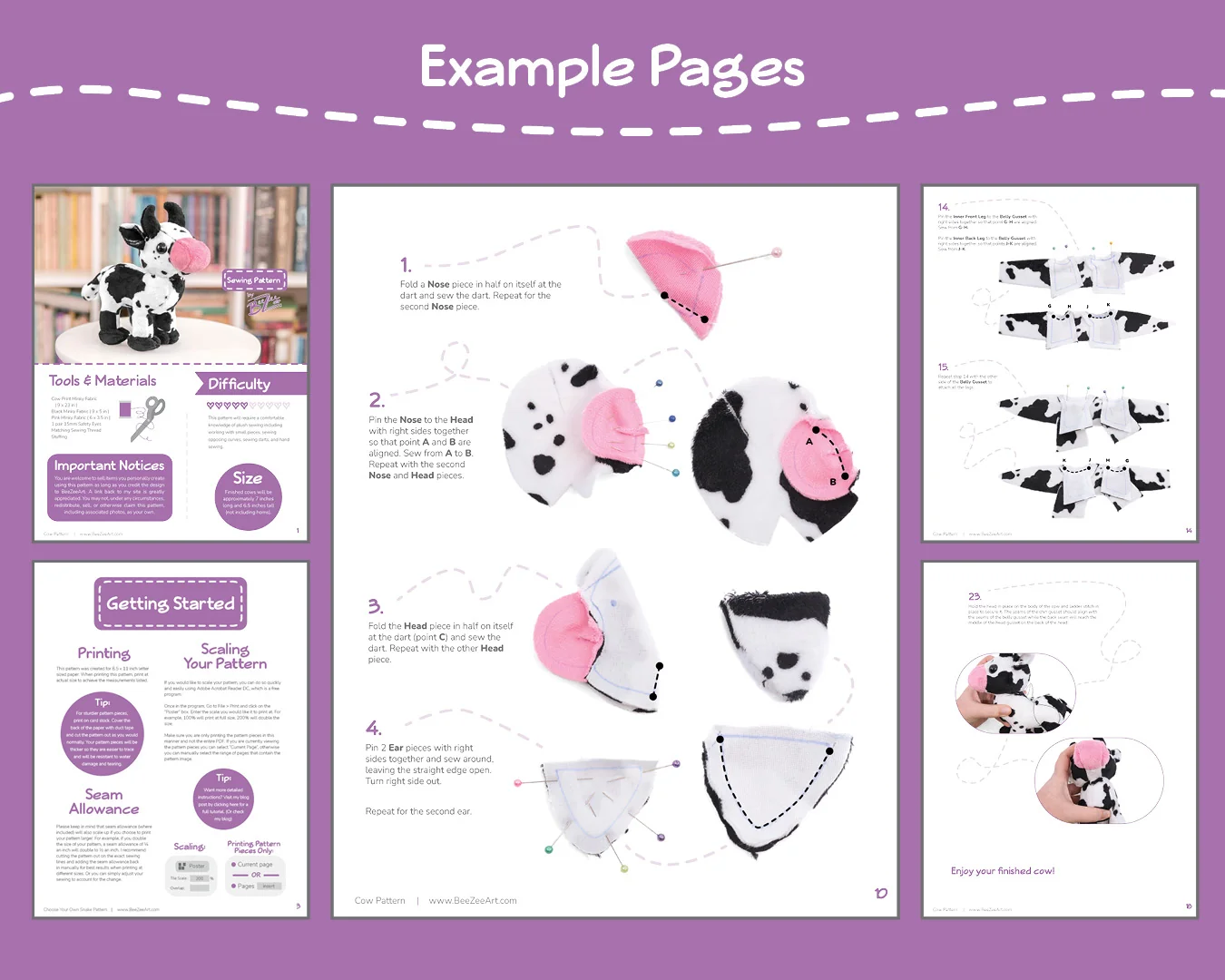 Cow Plush Sewing Pattern Stuffed Animal Pattern Pdf File Digital Download