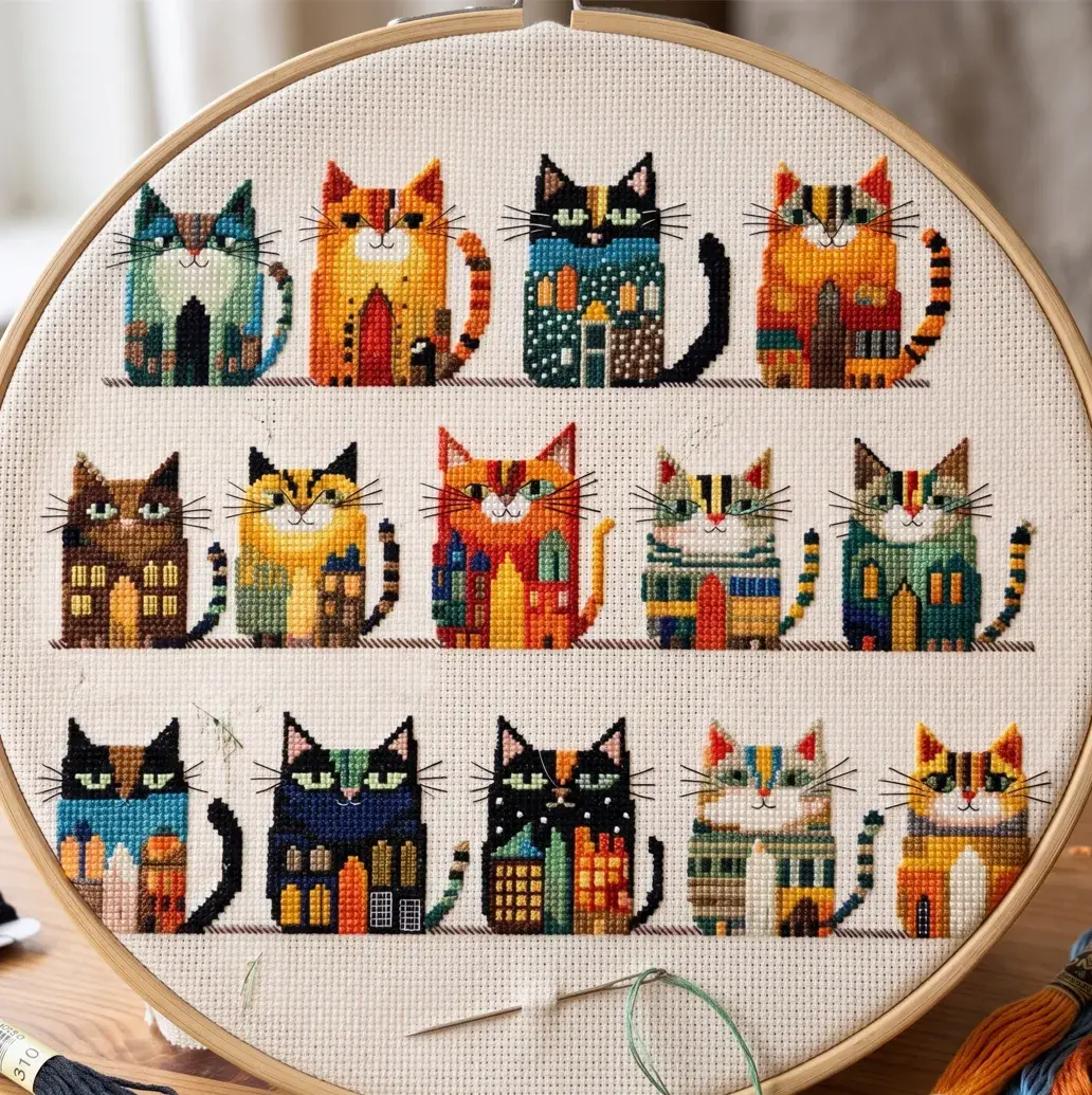 Cozy Cat Village Cross Stitch Pattern Cat Lover Cross Stitch Pdf Instant Download Cat63