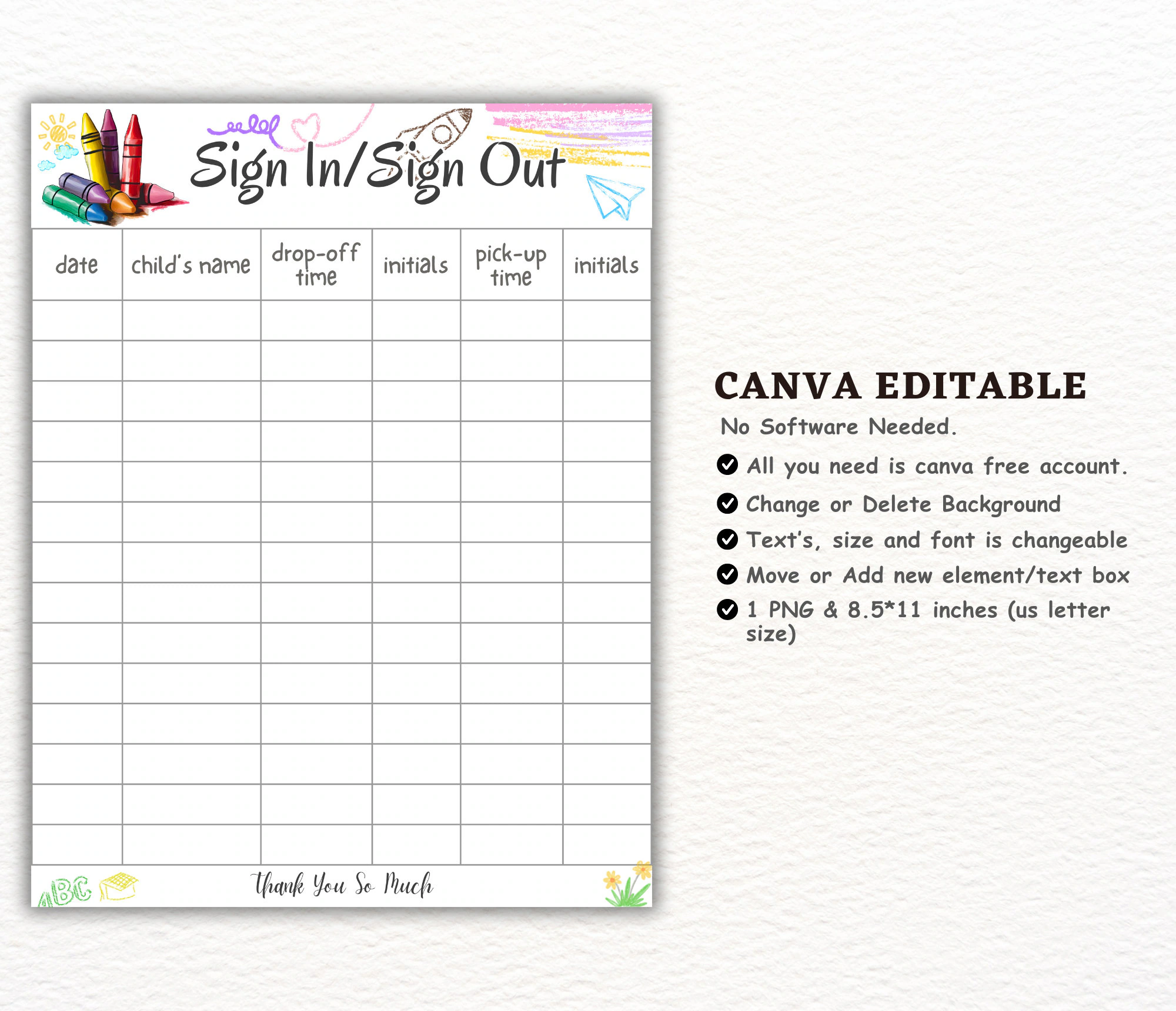 Crayons Sign In Sign Out Sheet Daycare