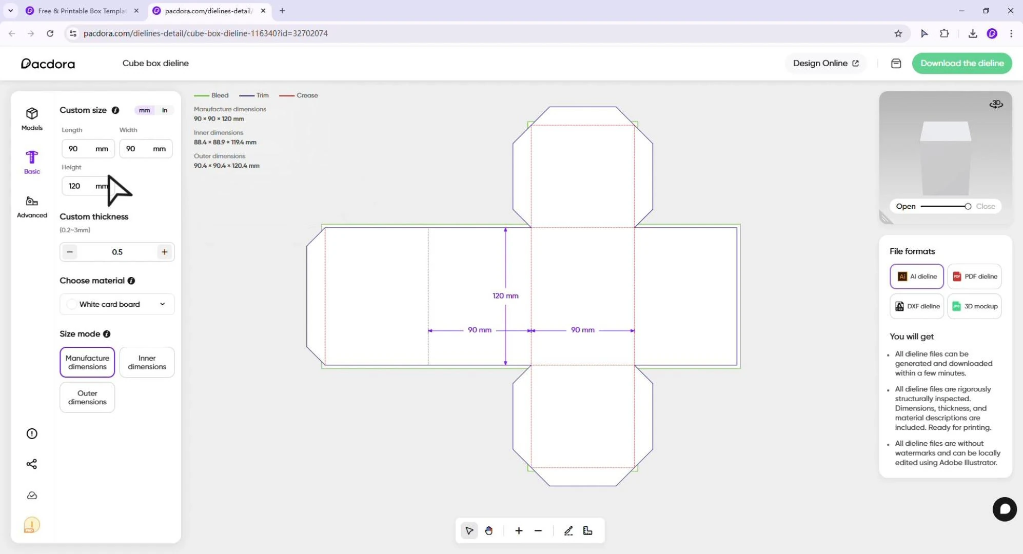 cube cut out template free
