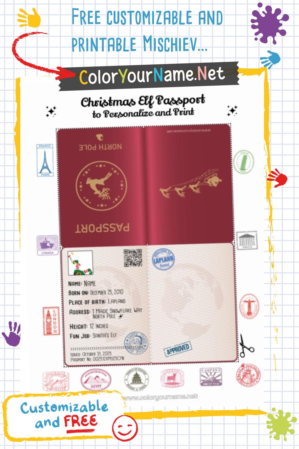 Customizable Coloring Elf Passport Elf On The Shelf Trip Christmas Elves 3464