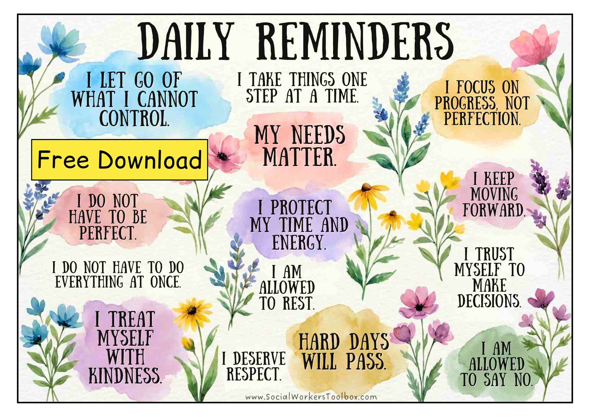 Daily Affirmations Poster Mental Health Self Care And Positive Thinking Free Printable Pdf