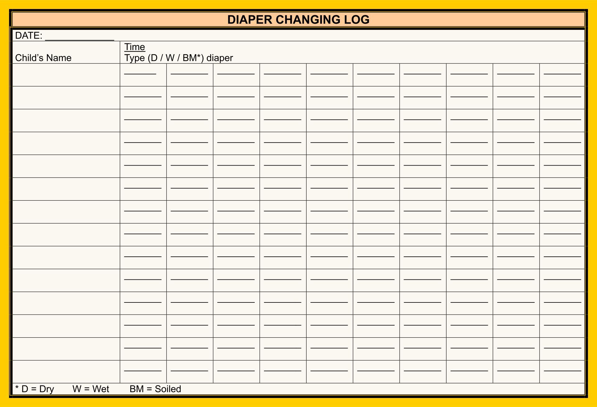 free printable diaper changing log