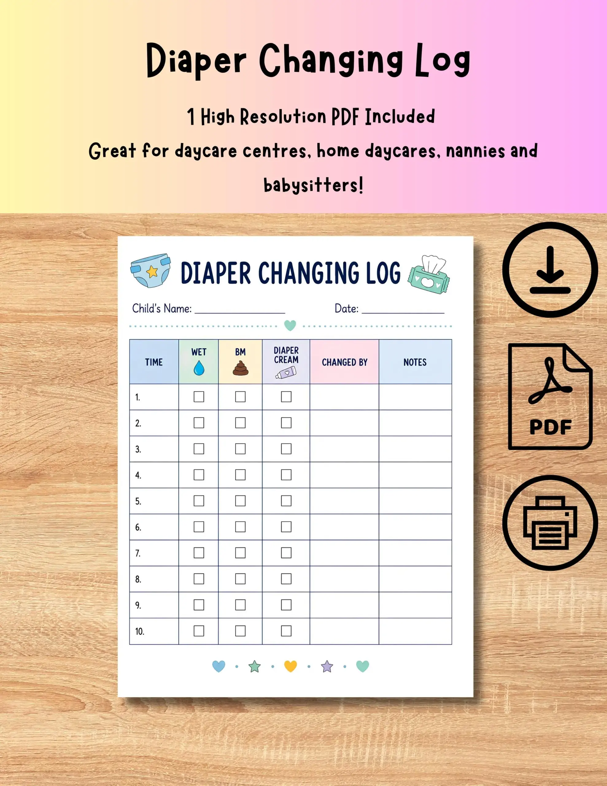 Diaper Changing Log Printable Form