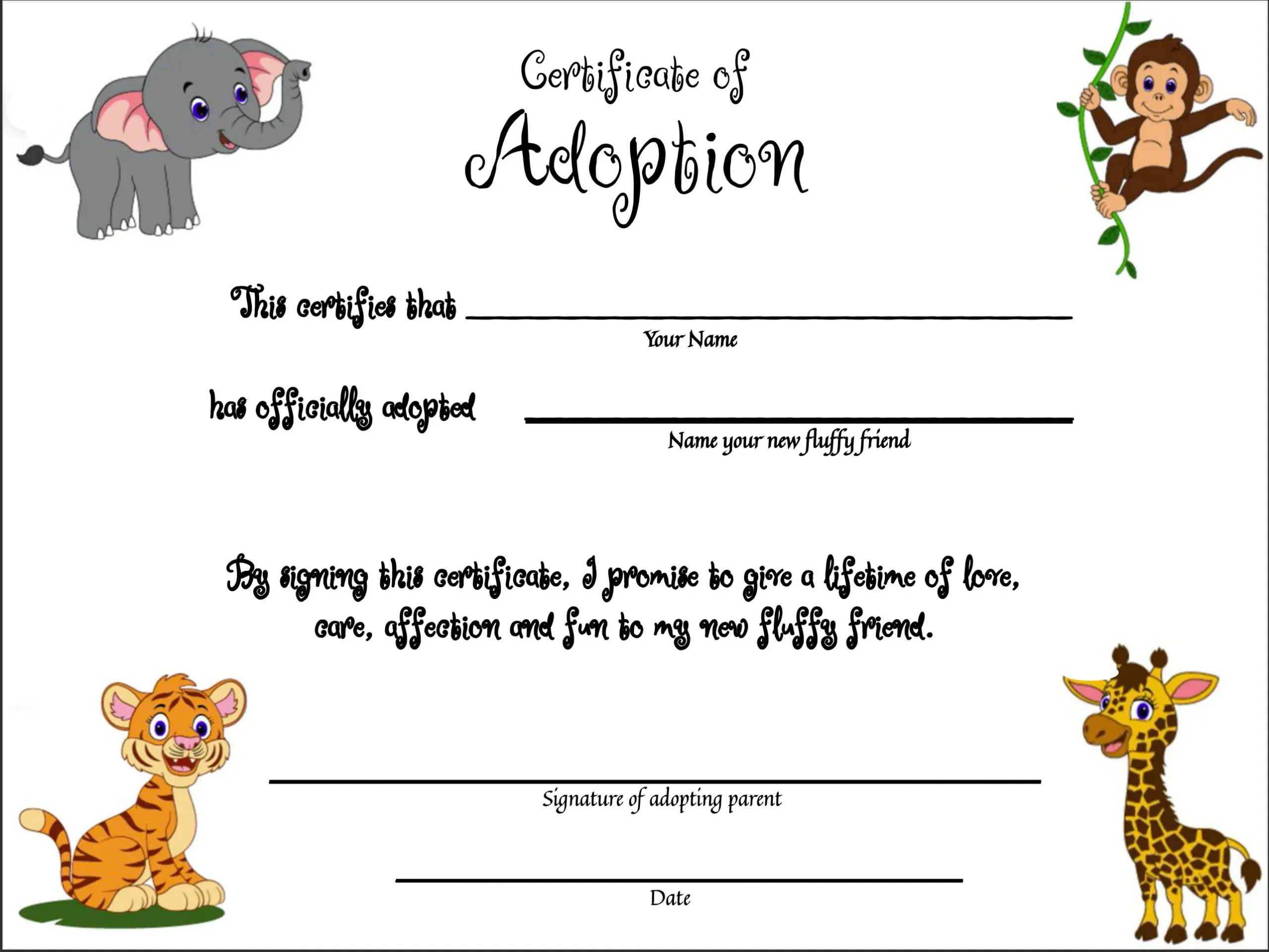 Digital Download Adoption Certificate