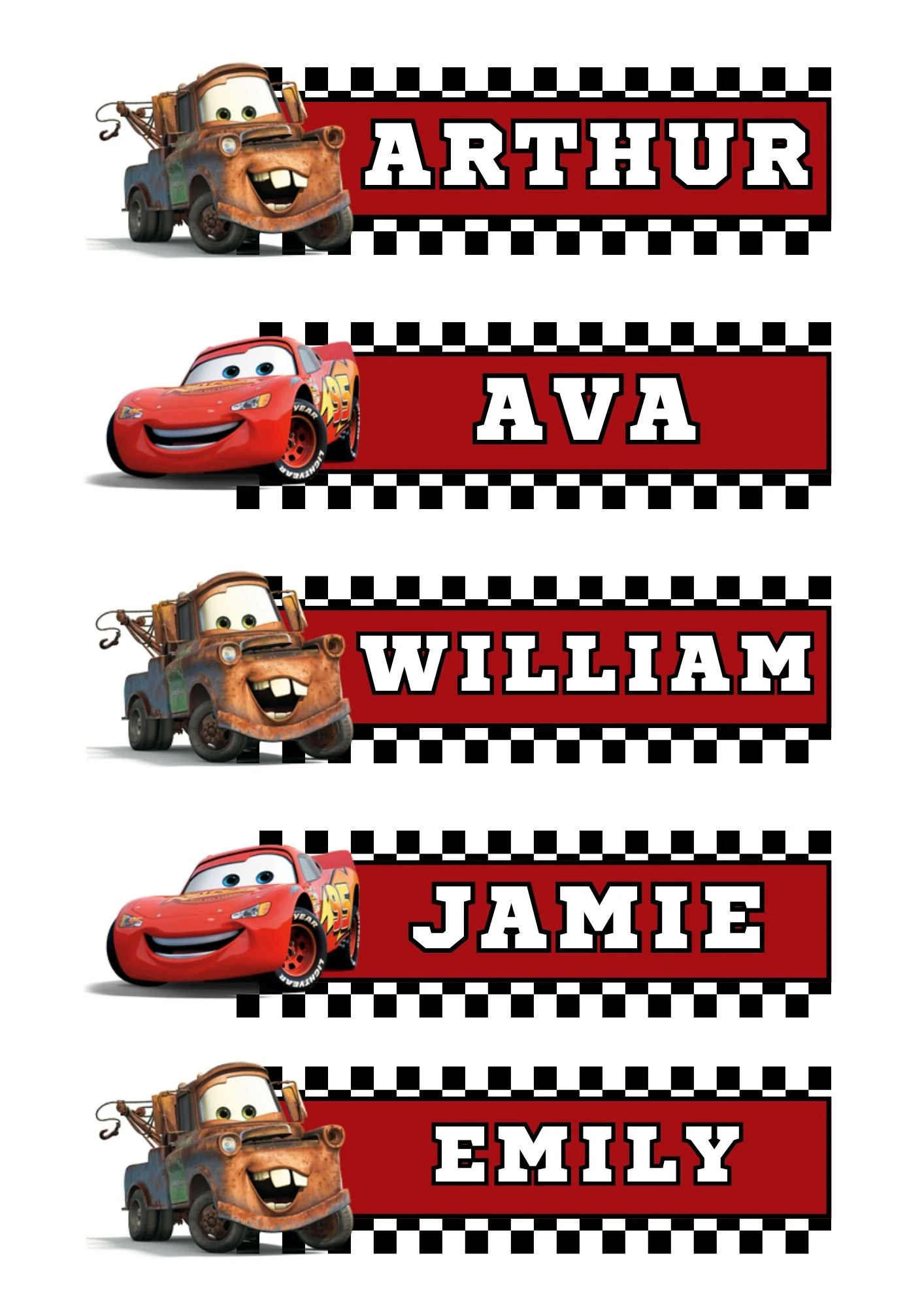 Digital File Cars Name Tags Birthday