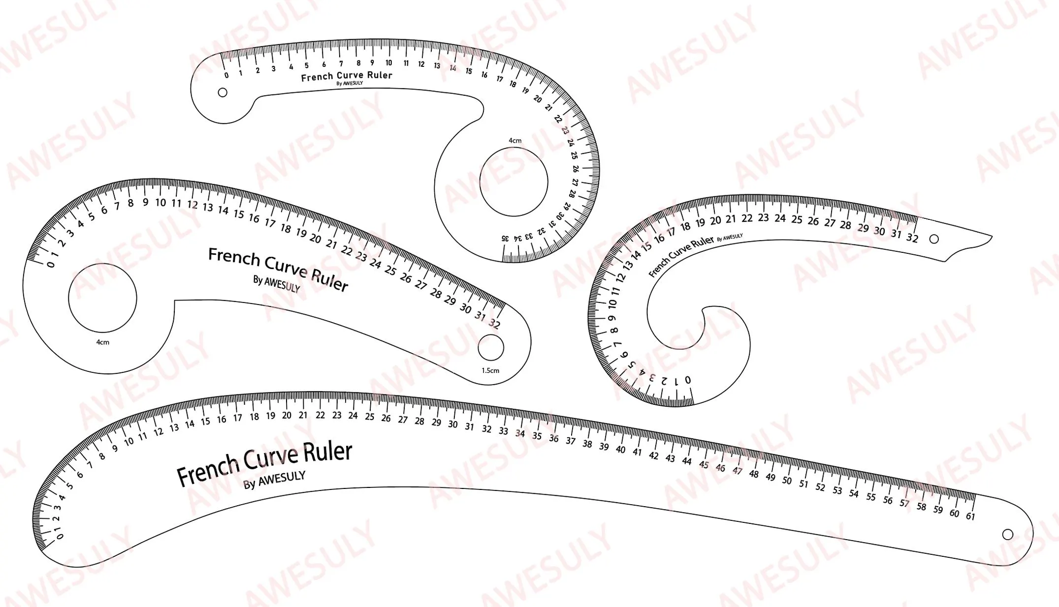 Digitalprintable French Curve Ruler Set