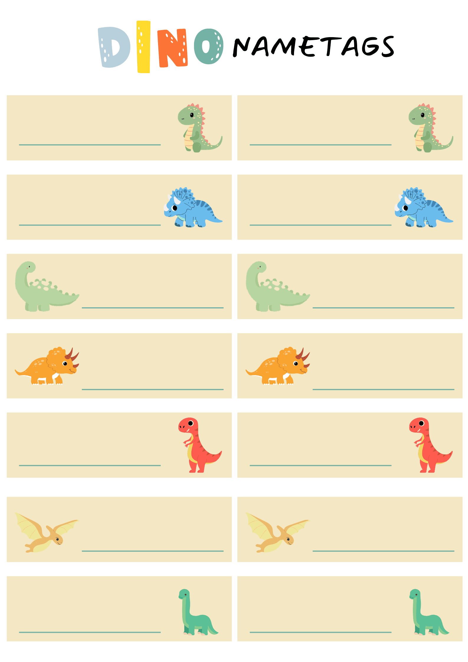 Dinosaur Themed Nametag Printable