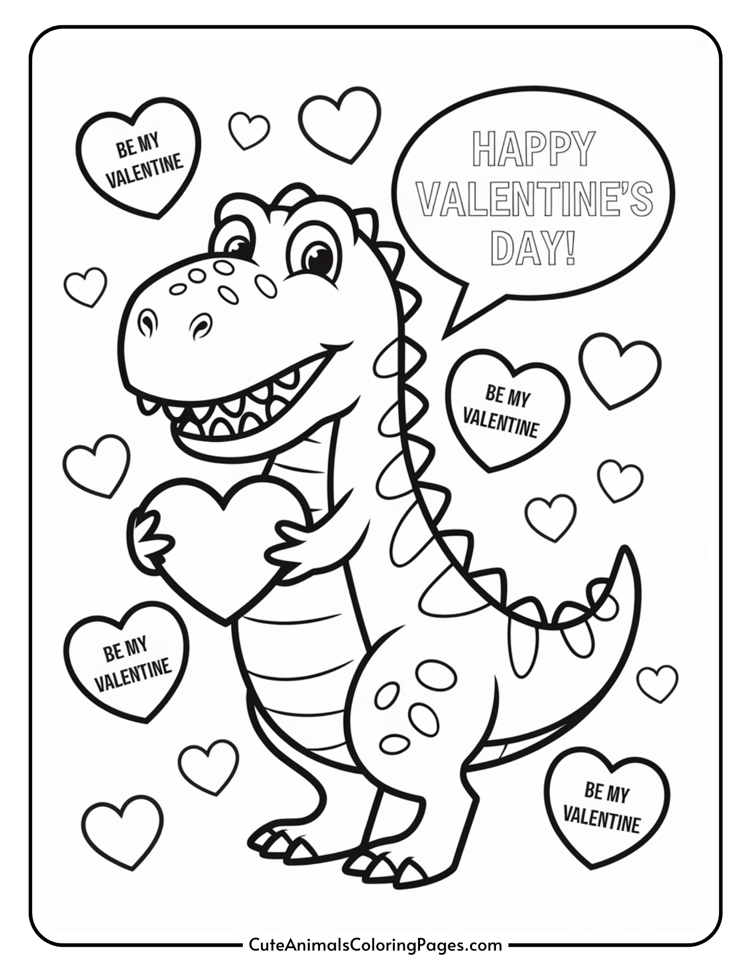 Dinosaur Valentine Coloring Page