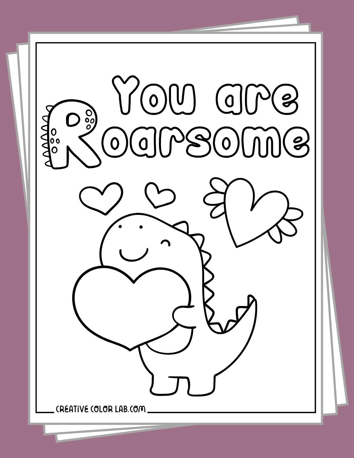 Dinosaur Valentine Coloring Pages
